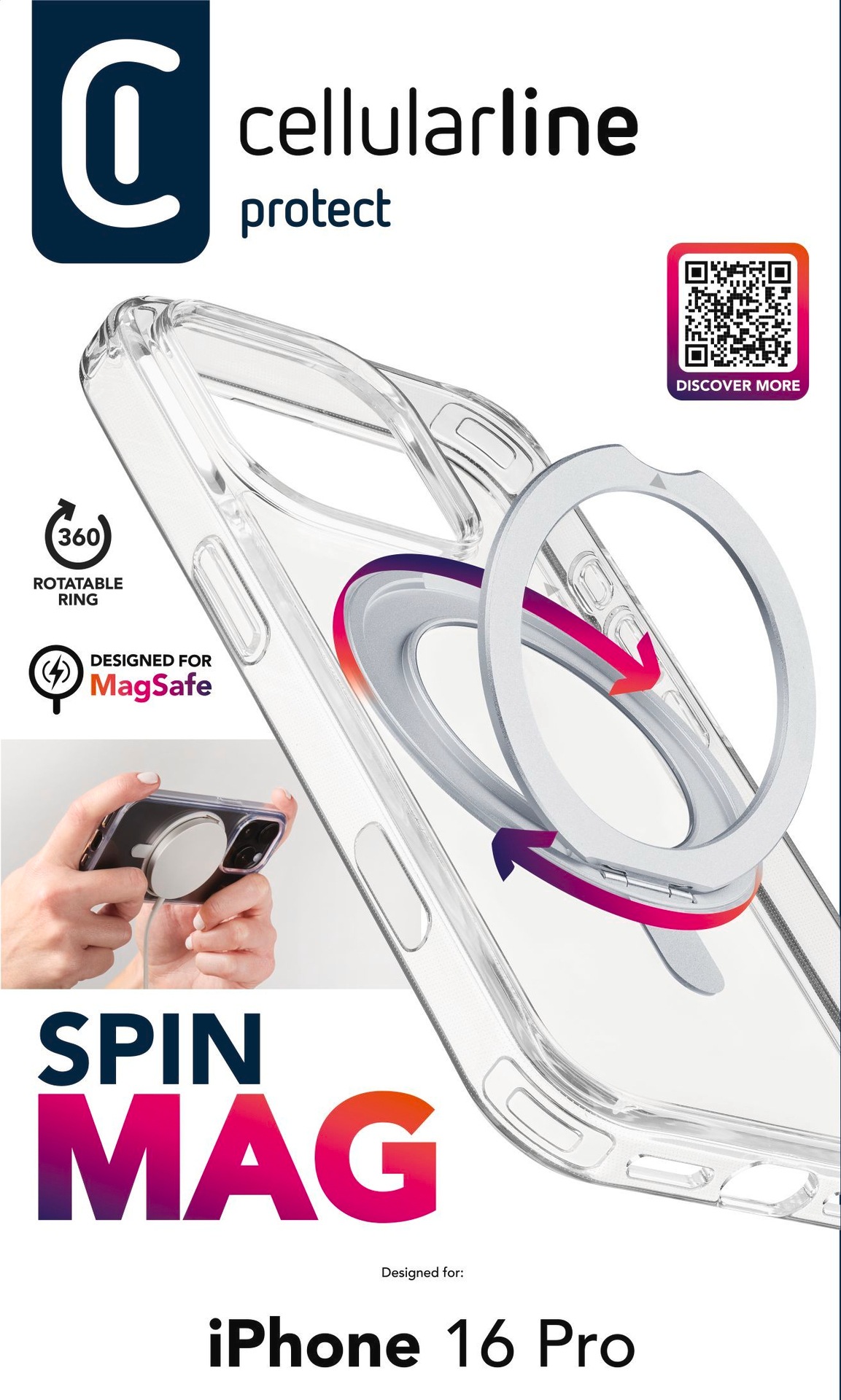 Cellularline Handyhülle »SPIN MAG MagSafe Case für Apple iPhone 16 Pro«, Backcover, Schutzhülle, Handyschutzhülle, Case, Schutzcase, stoßfest