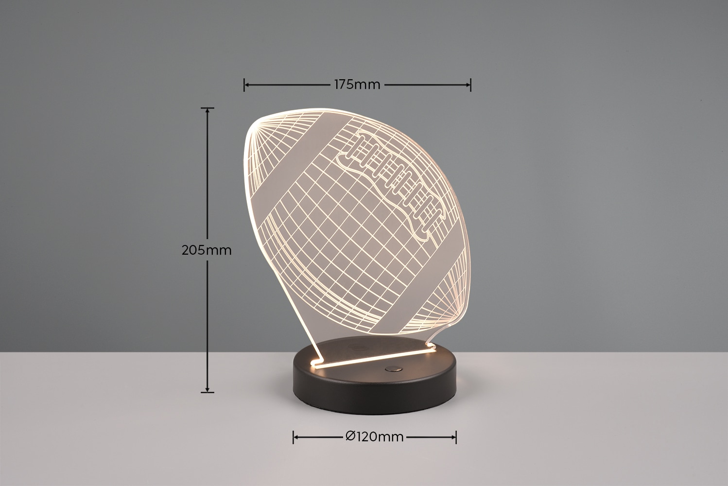 REALITY Leuchten LED Tischleuchte »FOOTBALL, Tischlampe in Football Form mit 3D-Effekt, Acryl, Höhe 22cm« LED-Board 1 Stk. RGB | Warmweiß 3,2W LED, RGB Farbwechsel Modus, 250 Lumen 3000K warmweiß, Base Ø 12cm