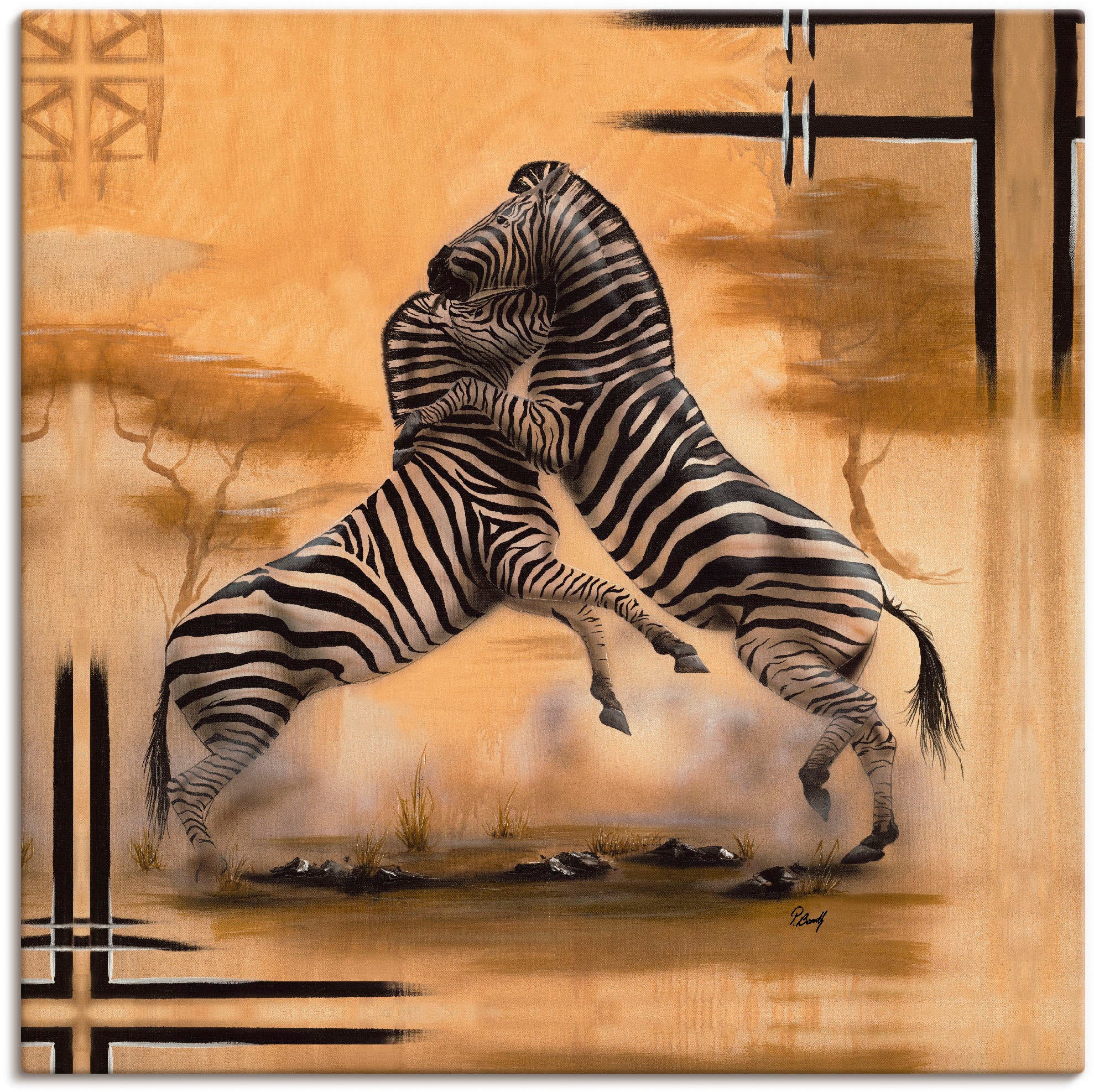 Artland Wandbild St.), Wildtiere, Alubild, Größen als oder Rechnung Poster Wandaufkleber Leinwandbild, versch. in (1 auf kaufen »Zebra-Kampf«