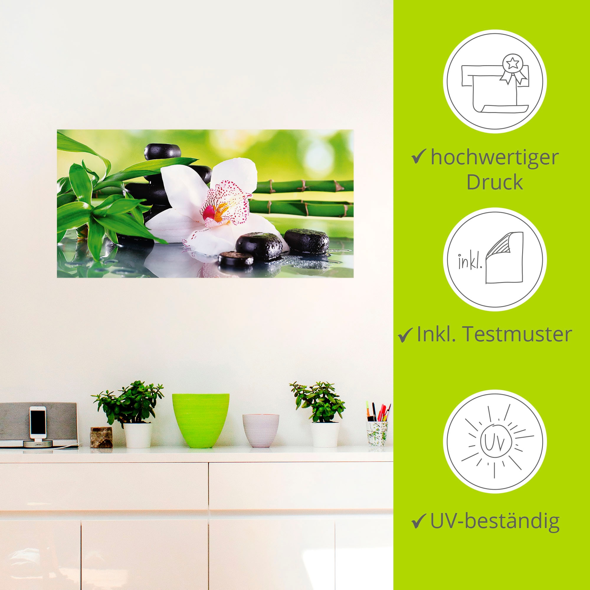 Artland Wandbild »Spa Steine Bambus Zweige Orchidee«, Zen, (1 St.), als Alubild, Outdoorbild, Leinwandbild, Poster, Wandaufkleber