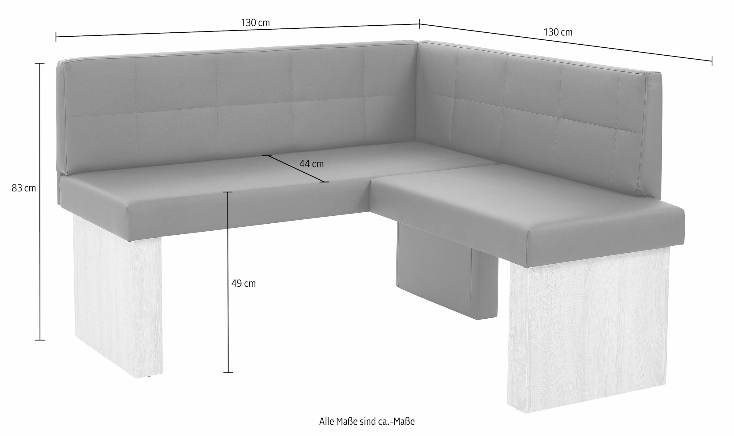 massivline&more Eckbank »Anna 2«, Schenkel gleichschenkelig 130 cm