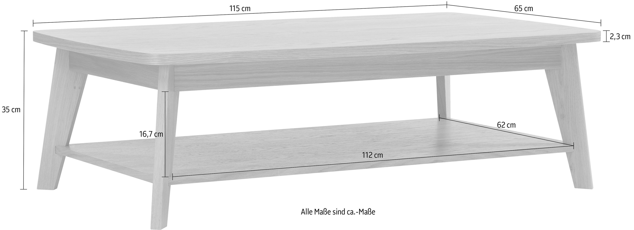 Woodman Couchtisch »Bórgvin«, Breite 115 cm, zeitloses Design, mit 1 Ablageboden, Holzfurnier Eiche