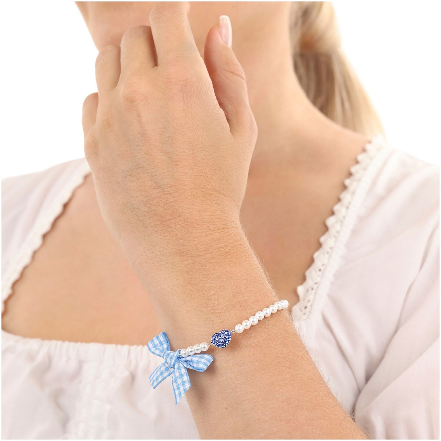Amor Armband »Herz/Schleife, Trachtenschmuck, Volksfest« mit Kristallglas - mit Muschelkernperle