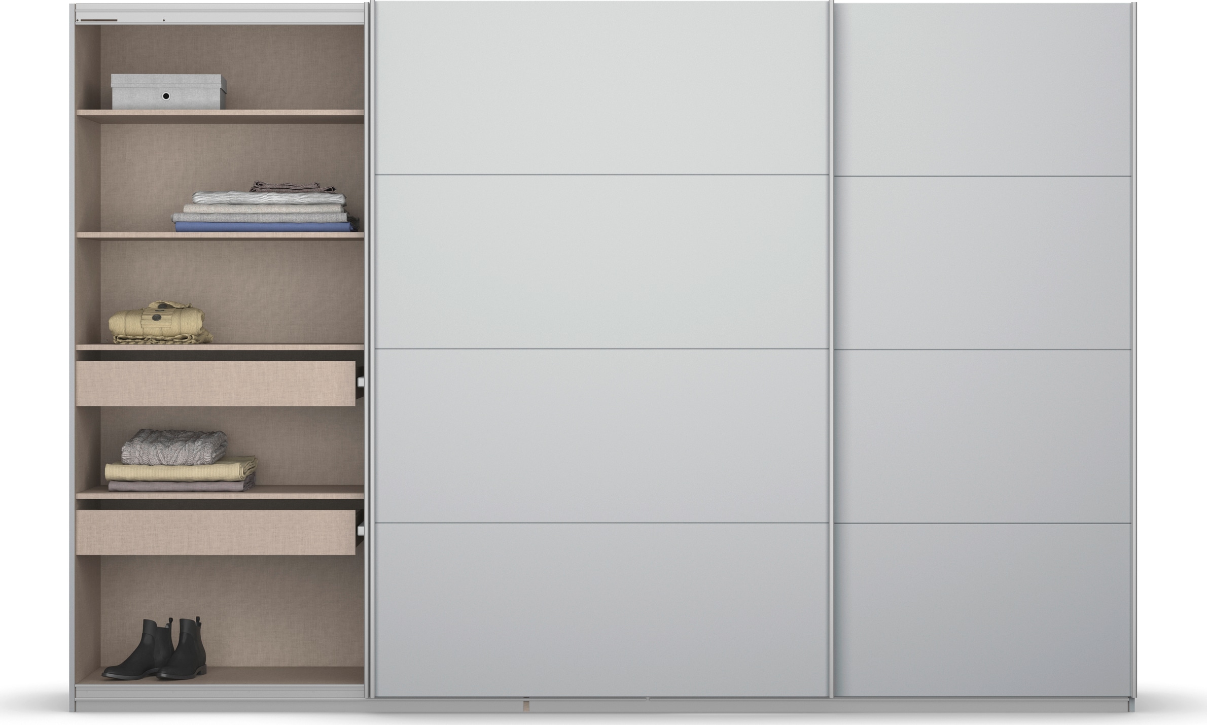 rauch Schwebetürenschrank »Kleiderschrank Schrank Garderobe KOLUNA mit Dekor-Front«, inkl. 2 Innenschubladen sowie extra Einlegeböden MADE IN GERMANY