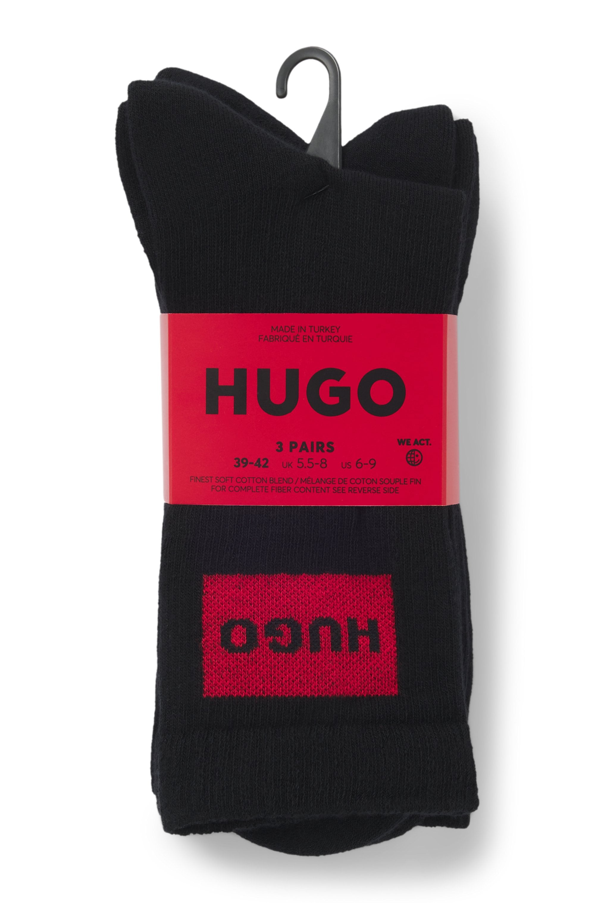 HUGO Underwear Freizeitsocken »3P QS RIB LABEL«, (Packung, 3 Paar, 3er), mit kontrastfarbenen HUGO Logo