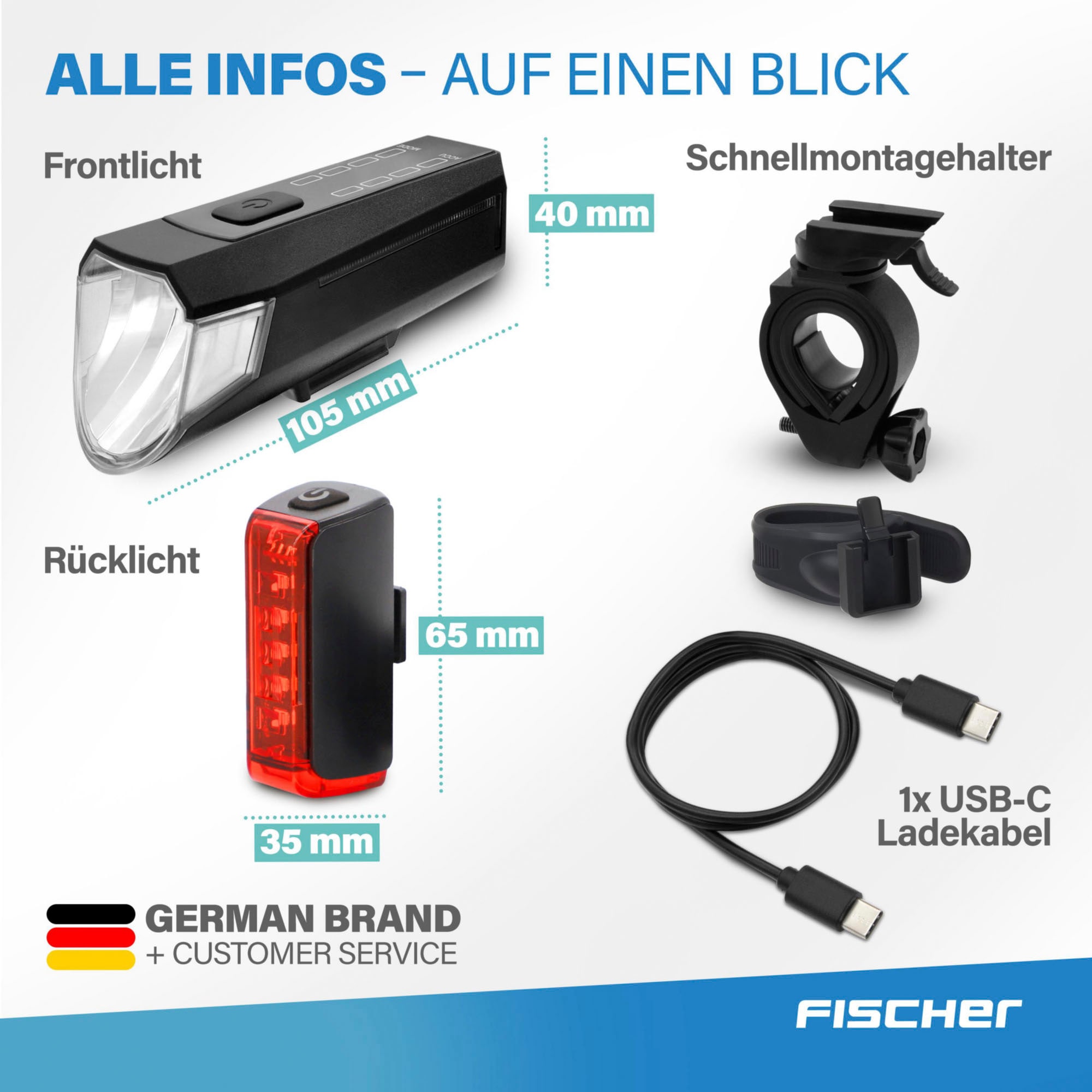 FISCHER Fahrrad Fahrradbeleuchtung »Akku Bel.-Set TWIN-80/40/20/Sensor 2.0«