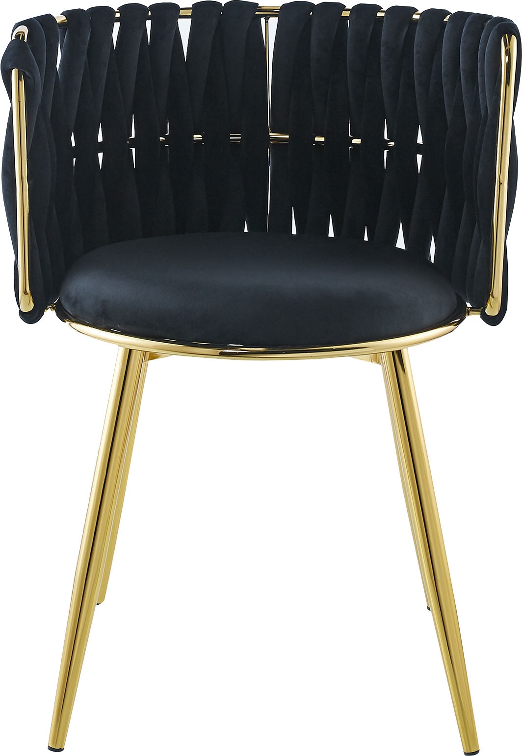 Kayoom Polsterstuhl »Stuhl Melly 125 2er-Set,tolles Design der Rückenlehne, runde Sitzfläch«, (Set), 2 St., ausgefallen geflochtene Rückenlehne, Samtbezug, goldene Beine