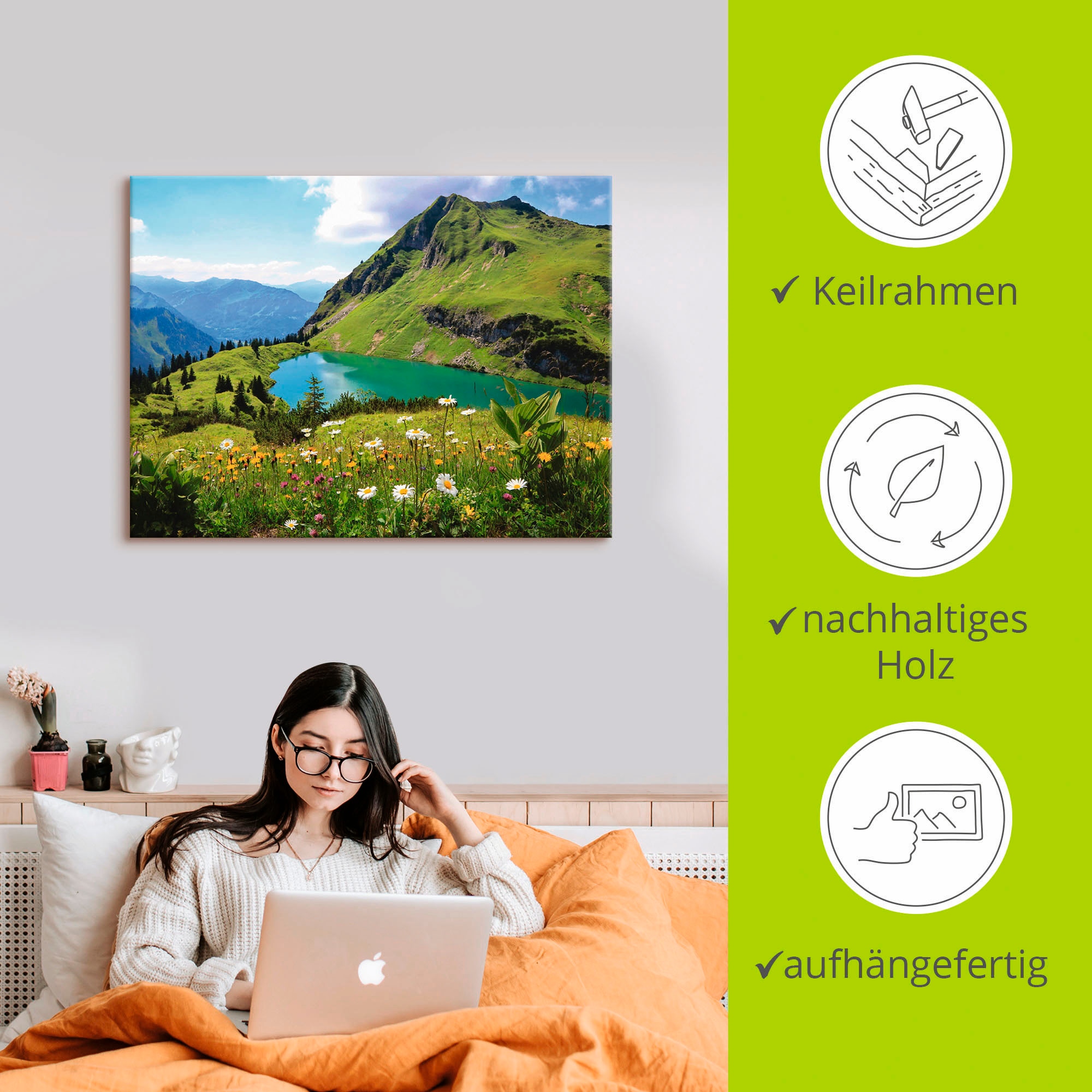 Artland Leinwandbild »Seealpsee« Berge 1 Stk. tlg. auf Holzrahmen gespannt