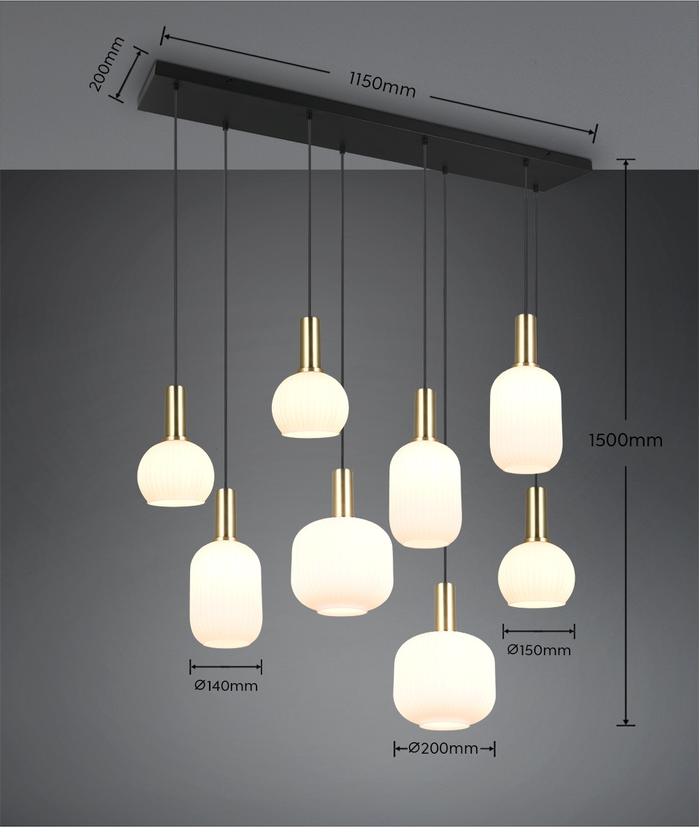 TRIO Leuchten Pendelleuchte »DIVA, E27 Hängelampe 8-flammig mit Glasschirm, exkl 8xE27 max 10W« E27 1 Stk. warmweiß - kaltweiß höhenverstellbar bis max 150cm Hängeleuchte 120x32 cm Wohnzimmer Küche
