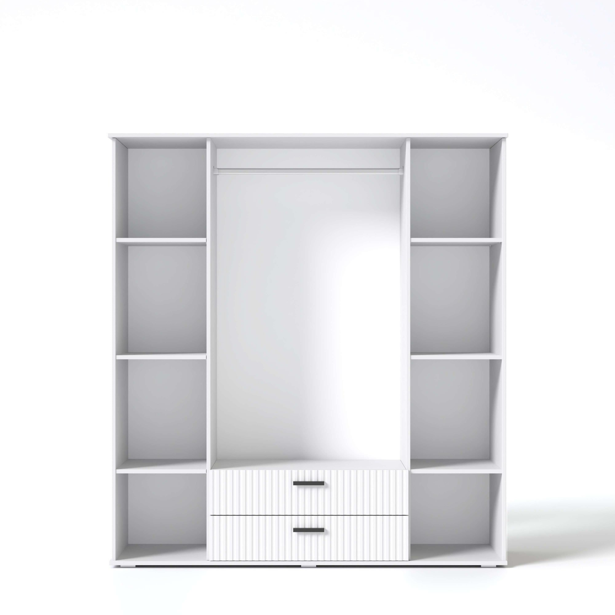 OTTO home Kleiderschrank »KOLLINE, modern mit viel Stauraum & geriffelter Struktur« H/B/T ca. 190/180/52cm,  Garderobe 4 Fächer, Kleiderstange, 2 Schubladen, 2 Spiegel