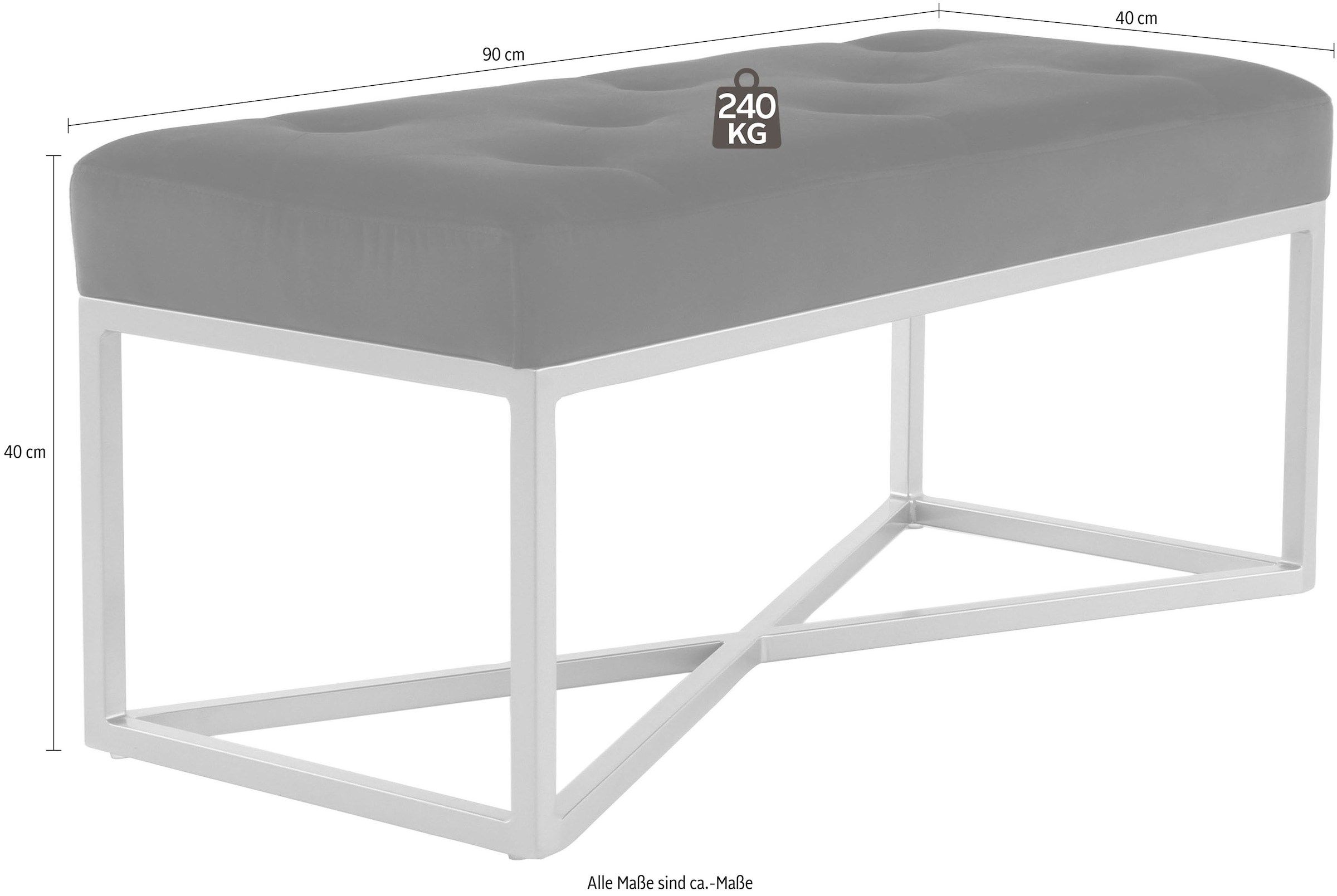 Kayoom Hockerbank »Cameron 125, glamouröses Design, glänzenden Metallfüßen, in Samt-Look« 1 Stk. tlg. bequem, elegant, mit Zierknöpfen, Gold-coated Eisengestell