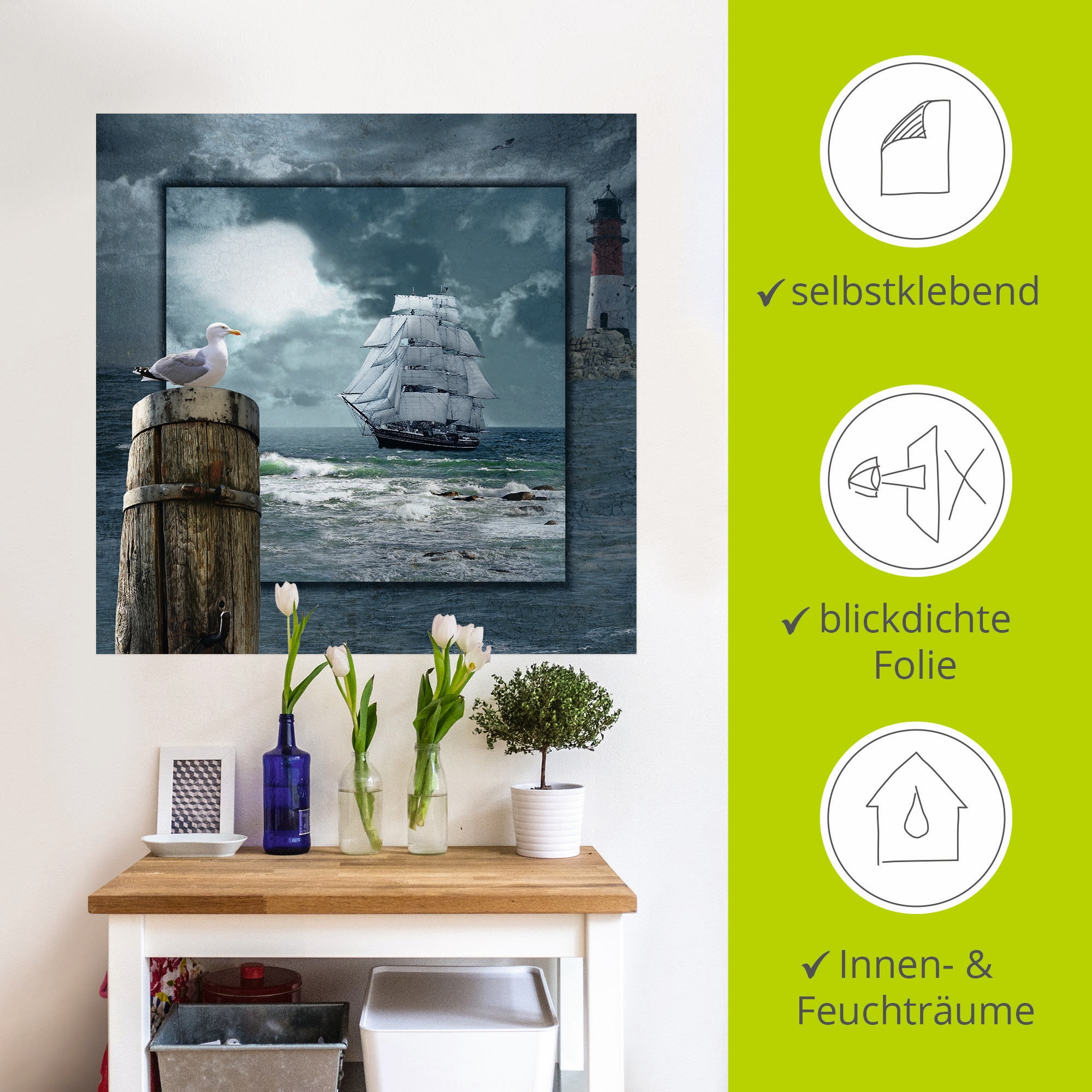 Artland Wandbild »Maritime Collage mit Segelschiff«, Boote & Schiffe, (1 St.), als Leinwandbild, Poster, Wandaufkleber in verschied. Größen