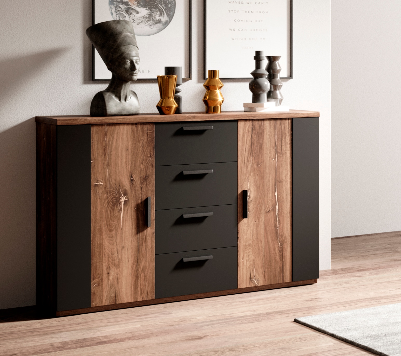 INOSIGN Schubkastenkommode »Sigma, Breite 132 cm, moderne Schubladenkommode, Made in Europe«, Kommode viel Stauraum, Einlegeböden verstellbar, Anrichte