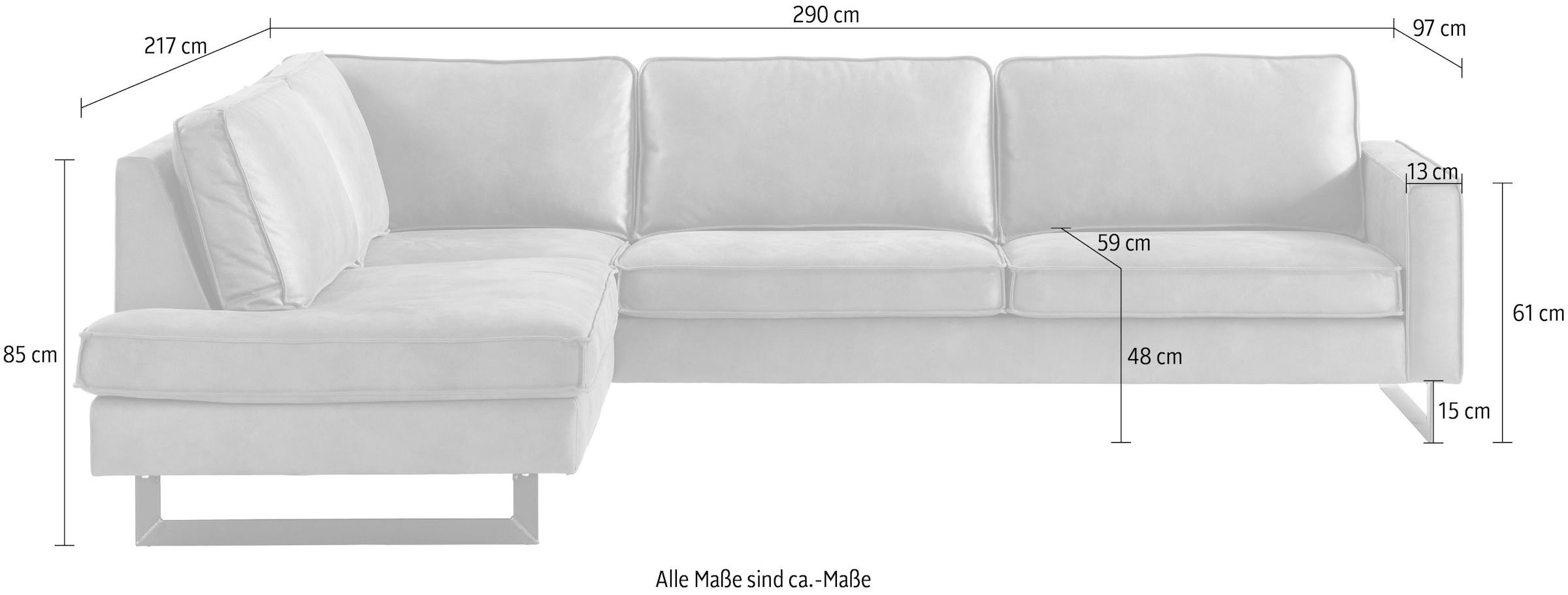 Home affaire Ecksofa »Pinto, 290 cm, Cord, Chenille, Lederoptik, Ottomane links / rechts« mit Keder, schwarze Metallfüße, Wellenunterfederung