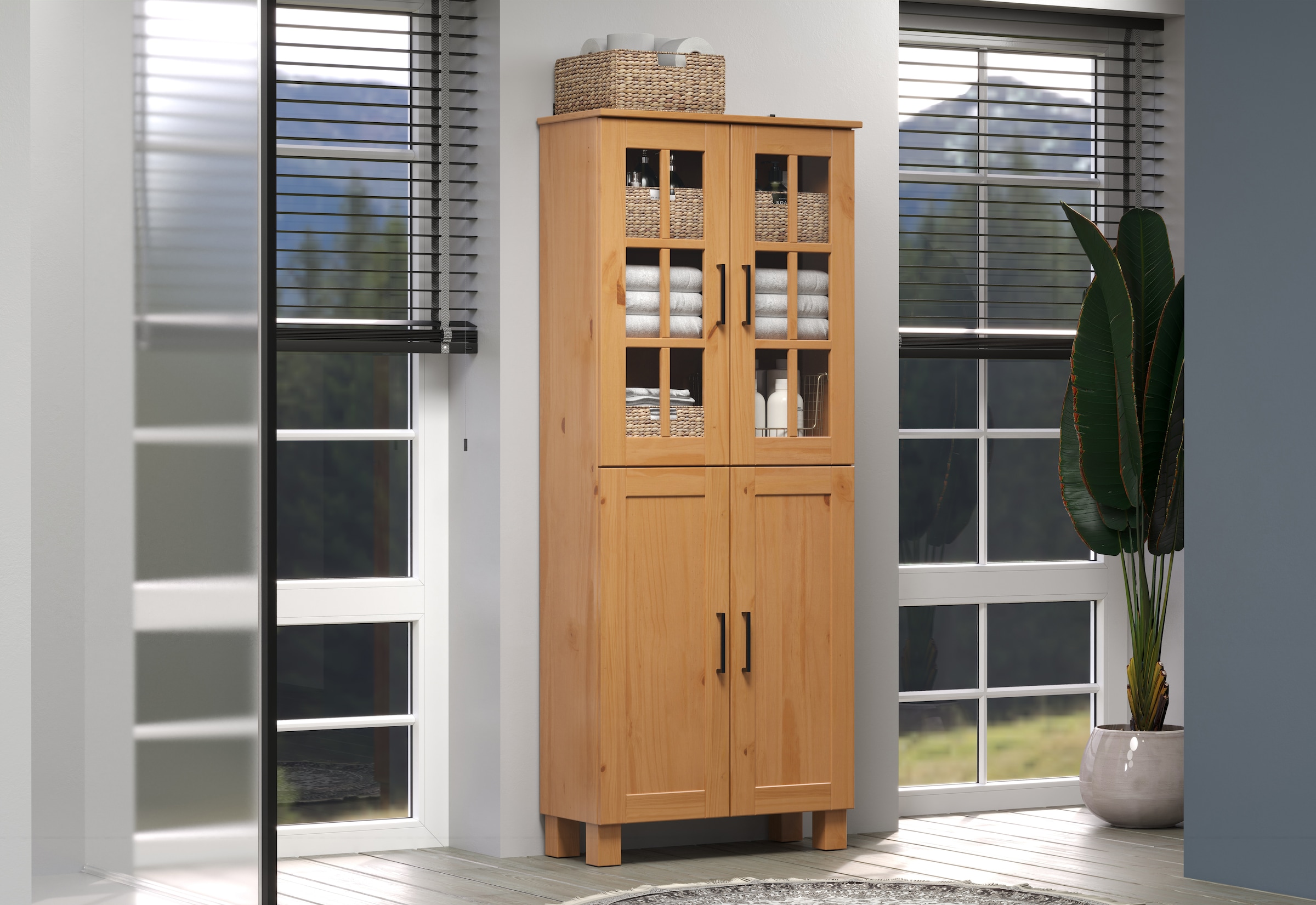 welltime Hochschrank »Ulea«, (1 St.), Breiter Badschrank aus Massivholz - Maße (B/T/H) 70/30/170 cm