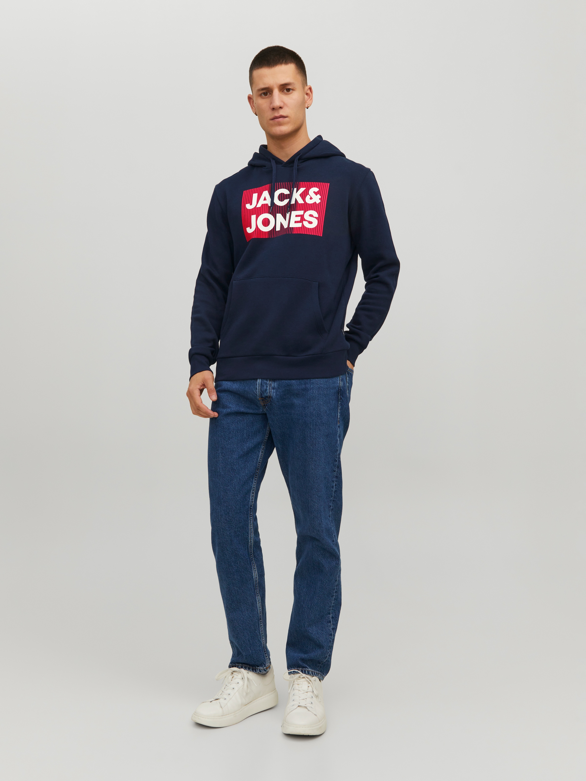 Jack & Jones Kapuzensweatshirt »JJECORP  Kapuze und Frontprint«, bedruckt, modisch, regular fit, Baumwollmischung, Rundhals
