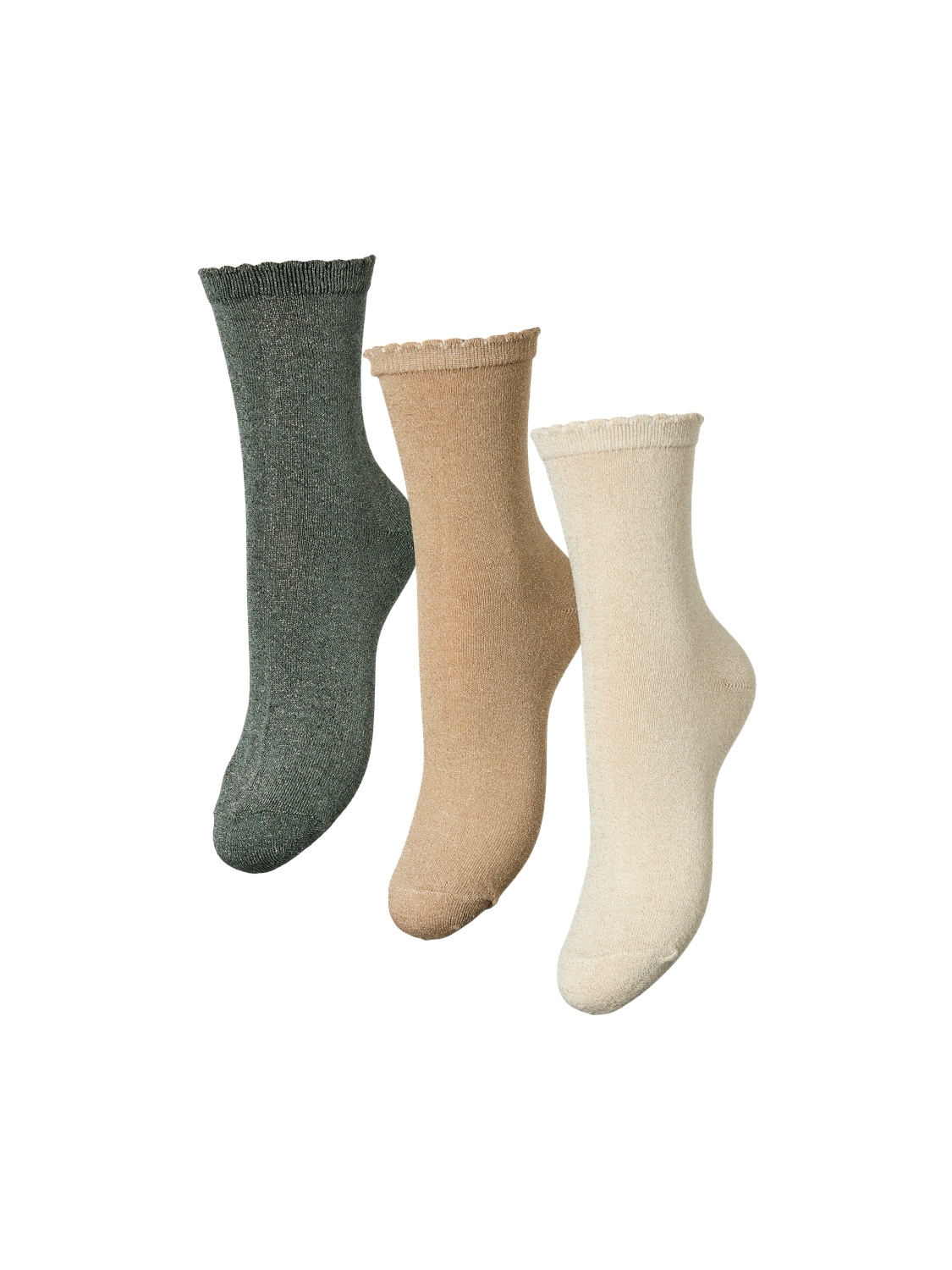 pieces Socken »PCSEBBY GLITTER LONG 3-PACK SOCKS NOOS«, (Set, 3 Paar), mit gerippten Bündchen und Muschelsaum