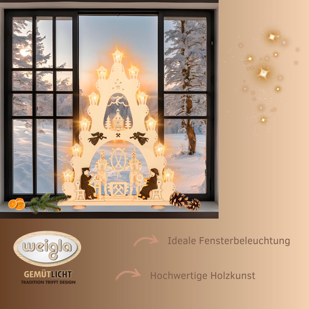 Weigla Schwibbogen »Erzgebirge, große Lichterspitze, Bergmann NATUR-BRAUN, Made in Germany« 1 Stk. Erzgebirge garantiert, Weihnachtsdeko Innen, Weihnachtsbeleuchtung
