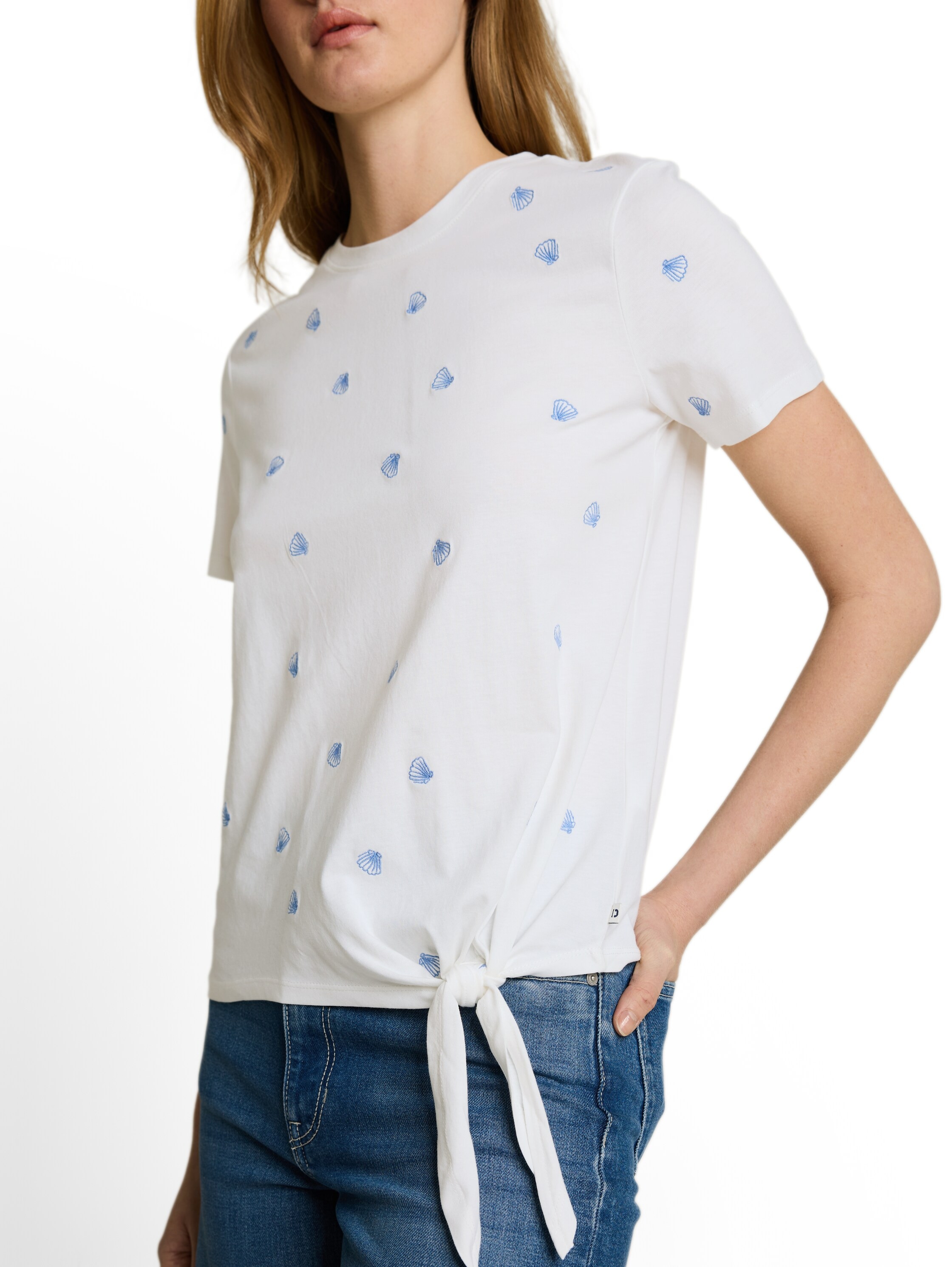 TOM TAILOR Denim T-Shirt Sommershirt mit Knoten-Detail und Stickereien
