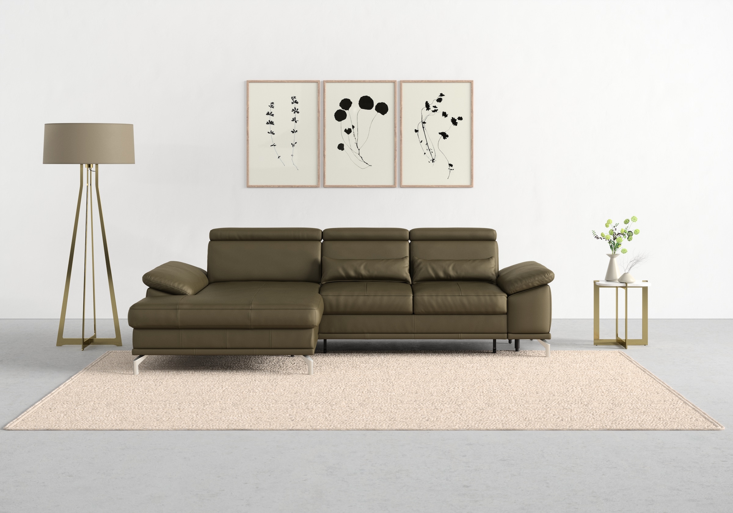 sit&more Ecksofa »Cabrio L-Form, mit Sitztiefenverstellung, Arm- und Kopfteilverstellung«, 2 Nierenkissen, Federkern, optional Bettfunktion und Stauraum
