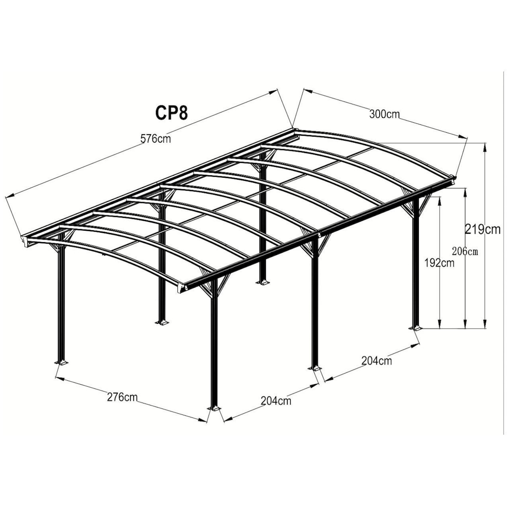 WESTMANN Einzelcarport »Rundbogen«, Aluminium, 276 cm, Anthrazit