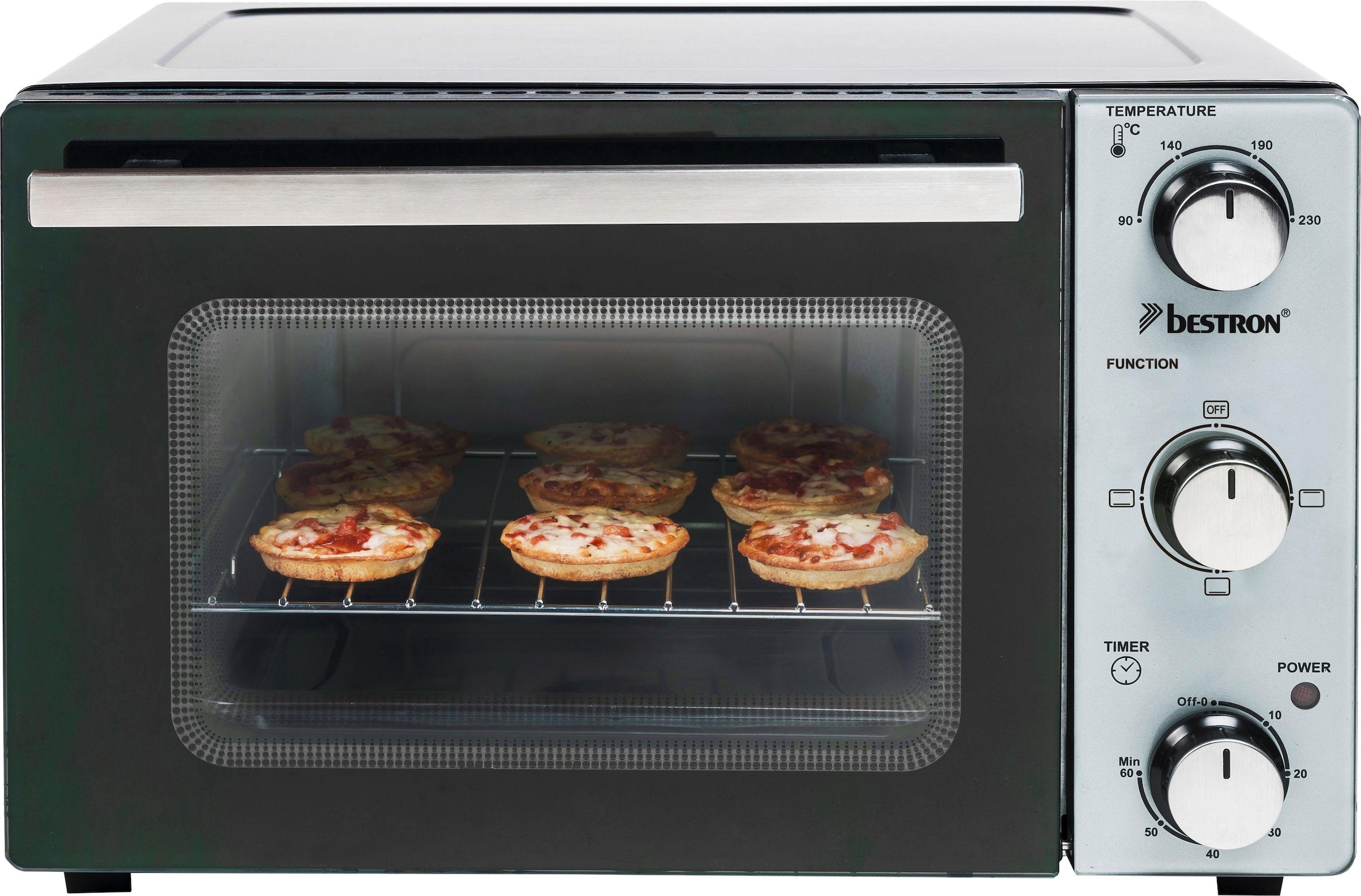 bestron Minibackofen »AOV20 kompaktes Gerät«, 1300 W, Edelstahl, Schwarz