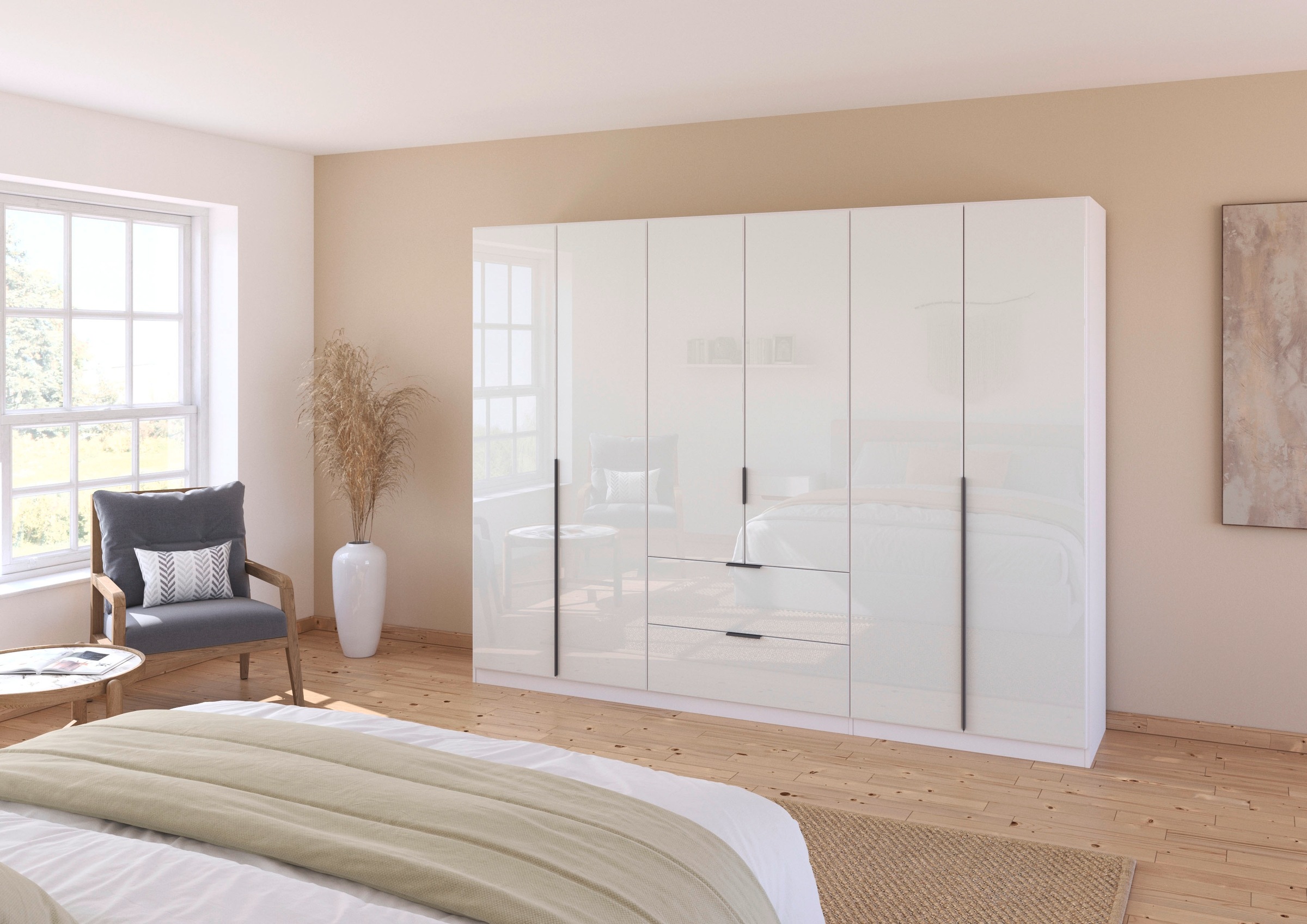 rauch Drehtürenschrank »Kleiderschrank Kleiderschränke Schrank Garderobe AGORDO mit Glasfront«, (in zwei Griff-Farben mit Glasfront), mit Außenschubkästen, in 6 Breiten und 2 Höhen MADE IN GERMANY