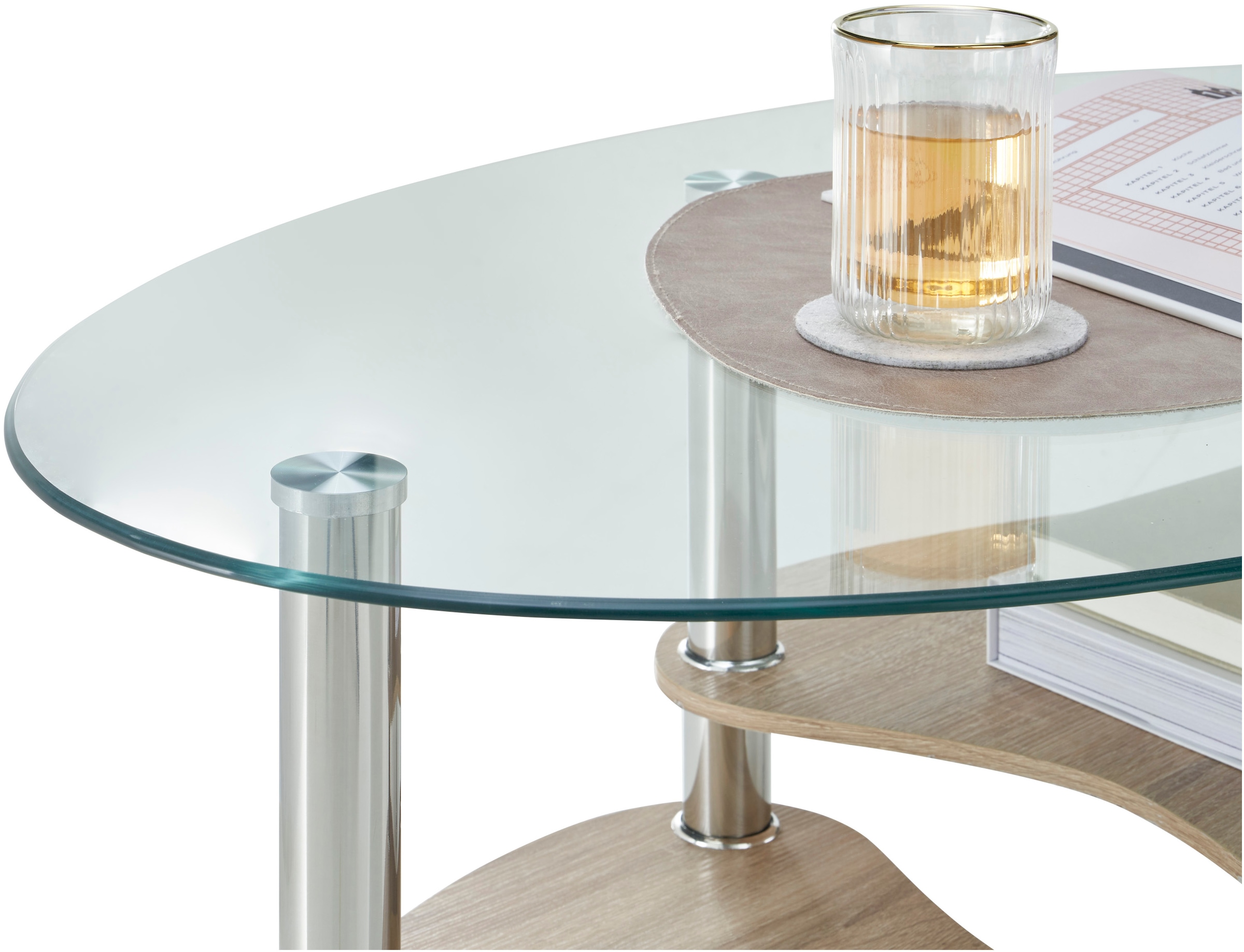 Stolkom Couchtisch »Panty Glastisch, Wohnzimmertisch, Beistelltisch Glas BxHxT 90x42x55 cm«, (Couchtisch), Sicherheitsglas 8mm, Ablage in MDF Eiche Artisan und Eiche Sonoma
