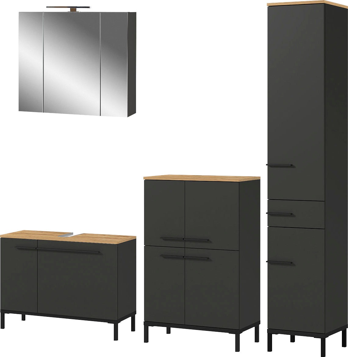 Spiegelschrank, Raten Hochschrank Badmöbel-Set Set »Yonkers«, bestellen aus bestehend GERMANIA Waschbeckenunterschrank, auf