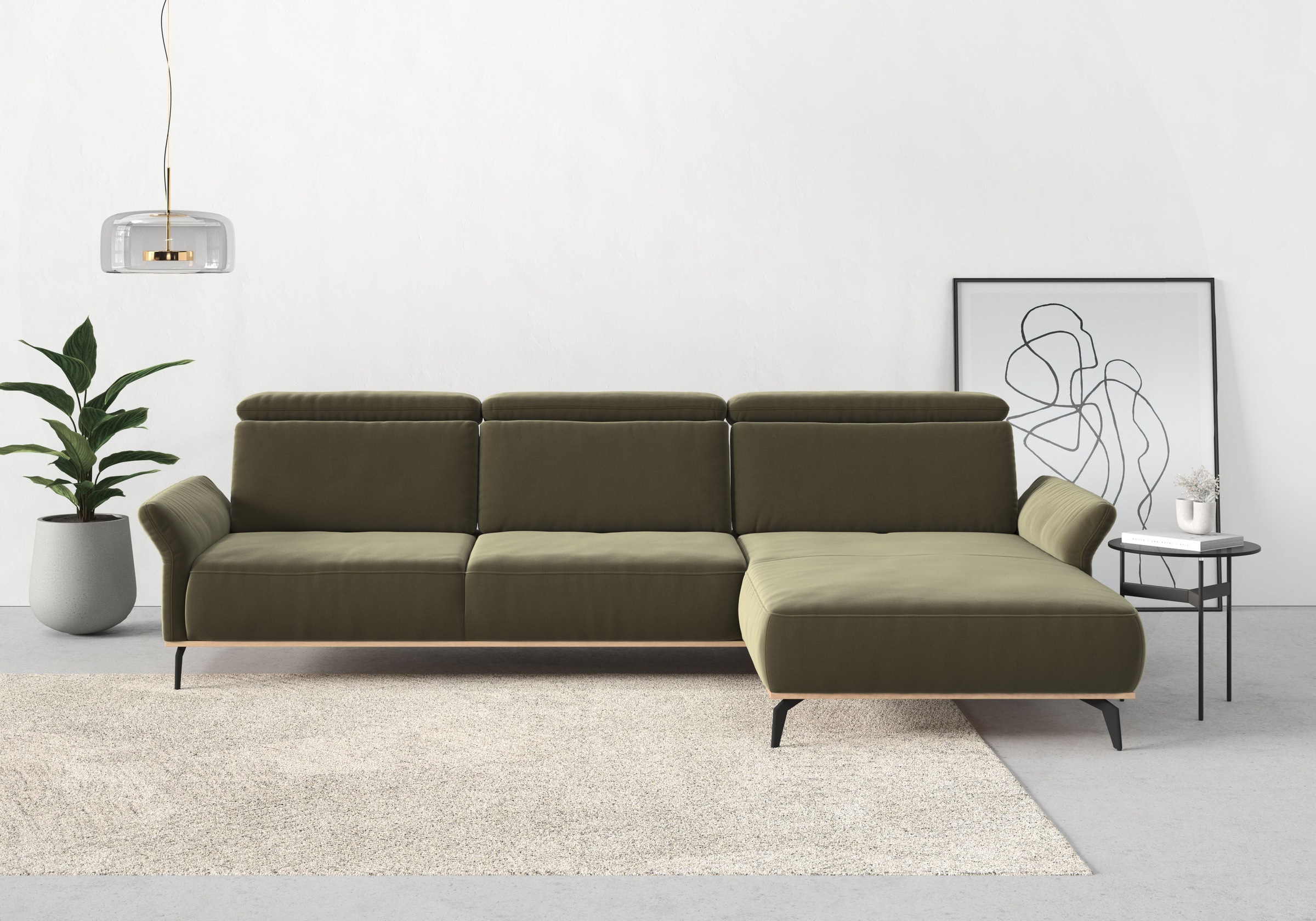 Home affaire Ecksofa »Fjord L-Form« massiv, wahlweise mit Armlehnfunktion, Kopf- Sitztiefenverstellung