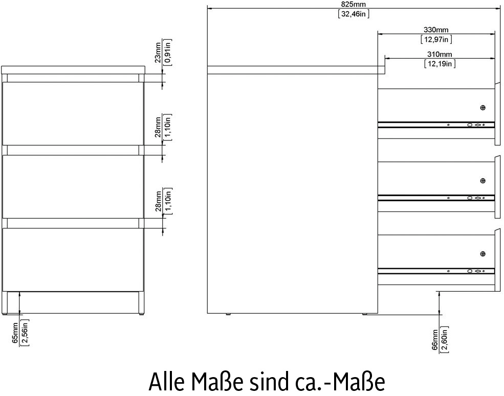 INOSIGN Kommode »Naia« Elegante und modernes Sideboard mit 3 geräumigenSchubladen