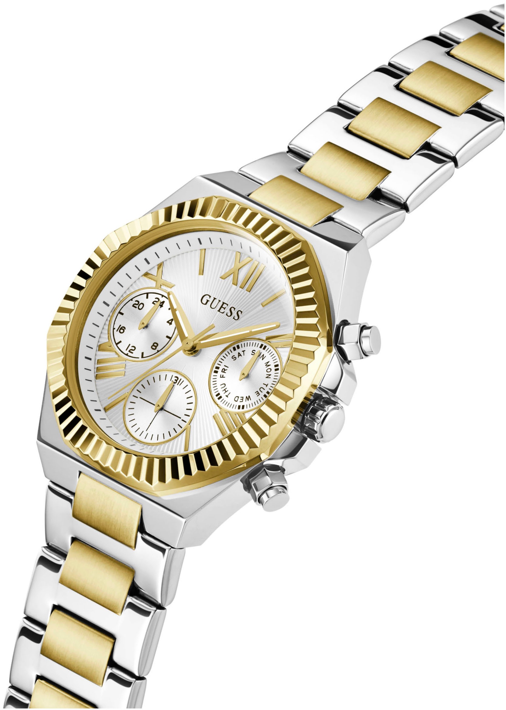 Guess Multifunktionsuhr »EQUALITY«, Quarzuhr, Armbanduhr, Damen, Herren, unisex, Datum, Edelstahlarmband