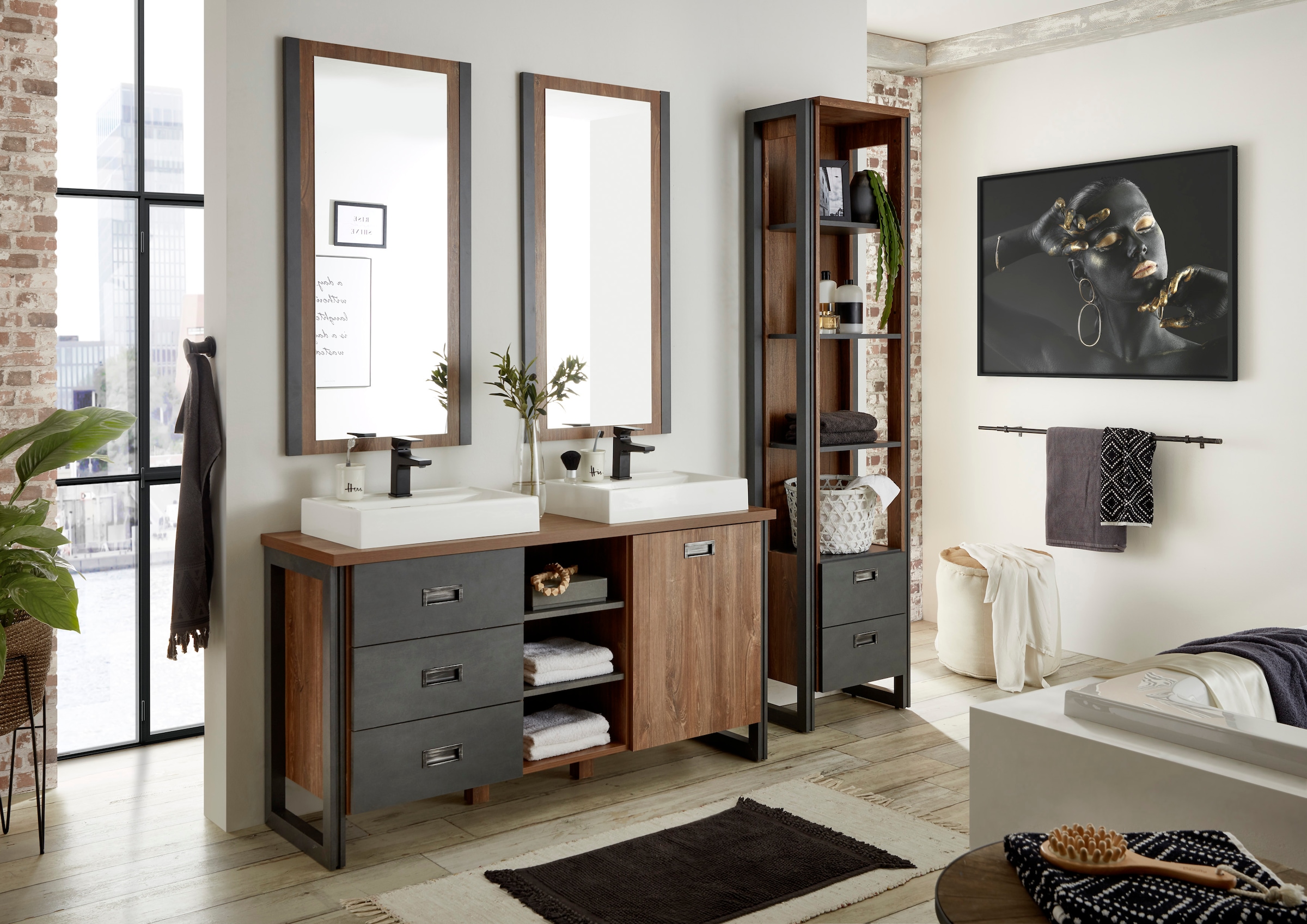 Home affaire Waschtisch »Detroit, Unterschrank mit Apothekergriff, Badschrank, Industrialdesign«