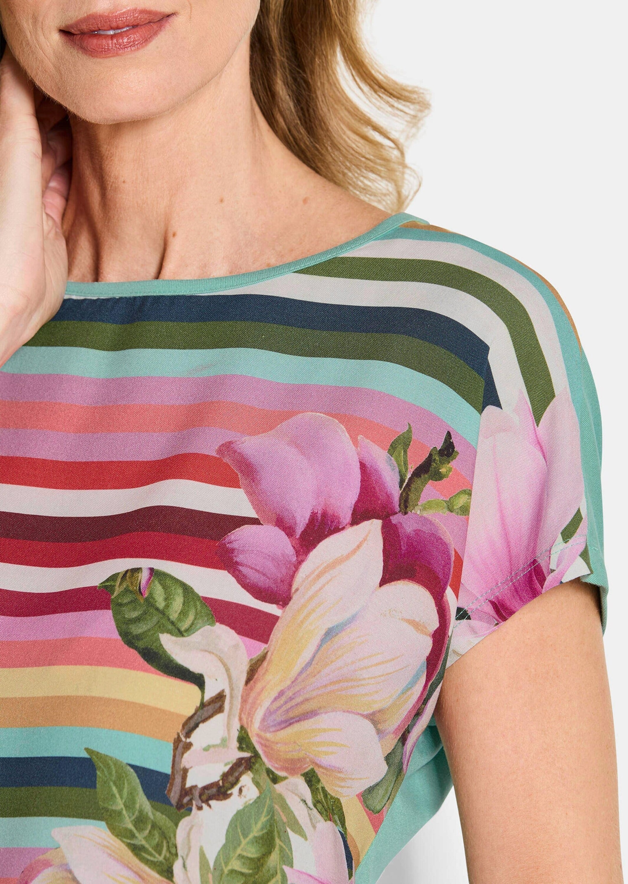 GOLDNER Schlupfbluse »Streifenshirt mit floralen Akzenten« Rückteil aus stretchbequemen Viskosejersey