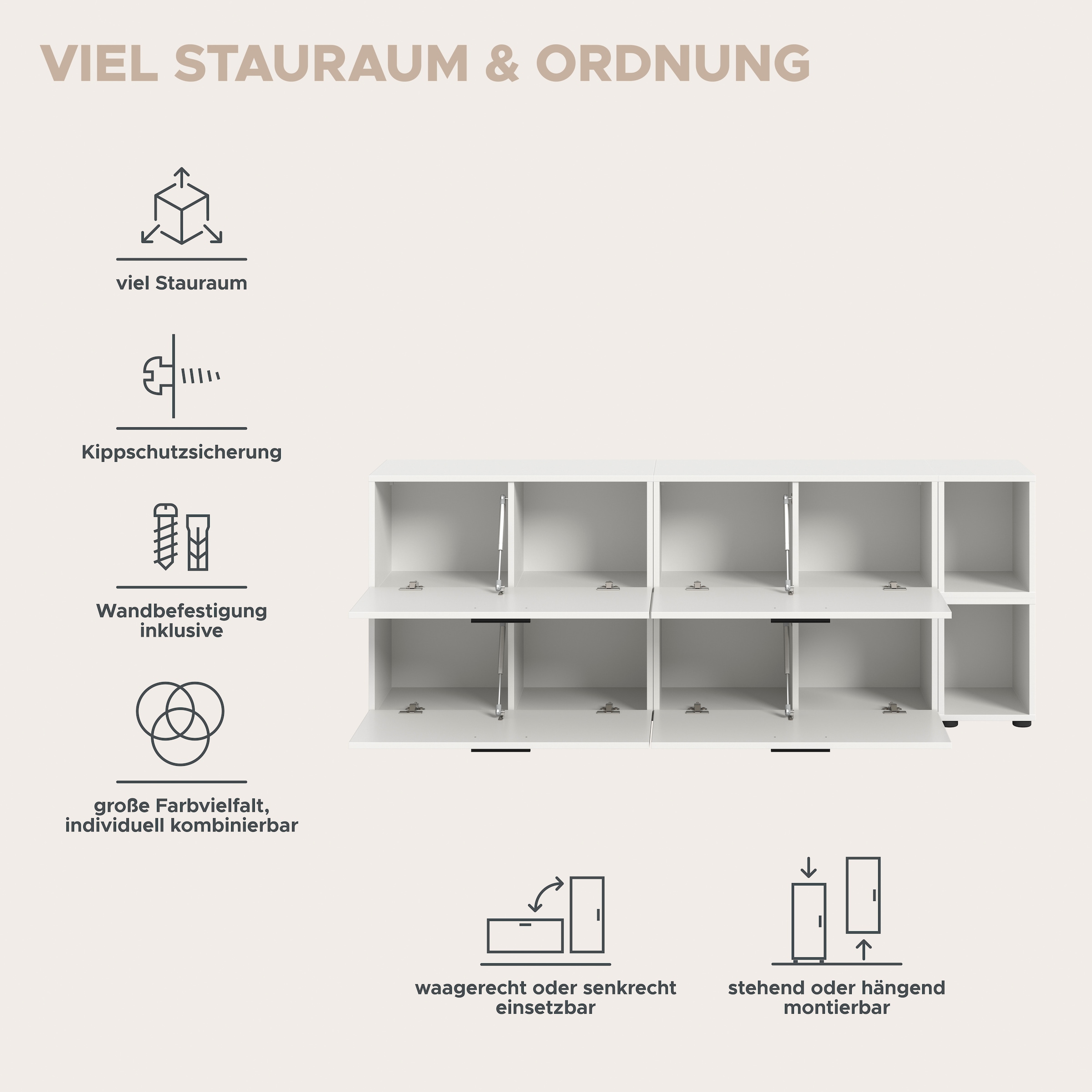 Home affaire Schrank-Set »ENESTE, 6-teilig, in verschiedenen Farben, individuell kombinierbar« verschiedenste Kombinationmöglichkeiten, stehend oder hängend, 2 Stk. tlg.