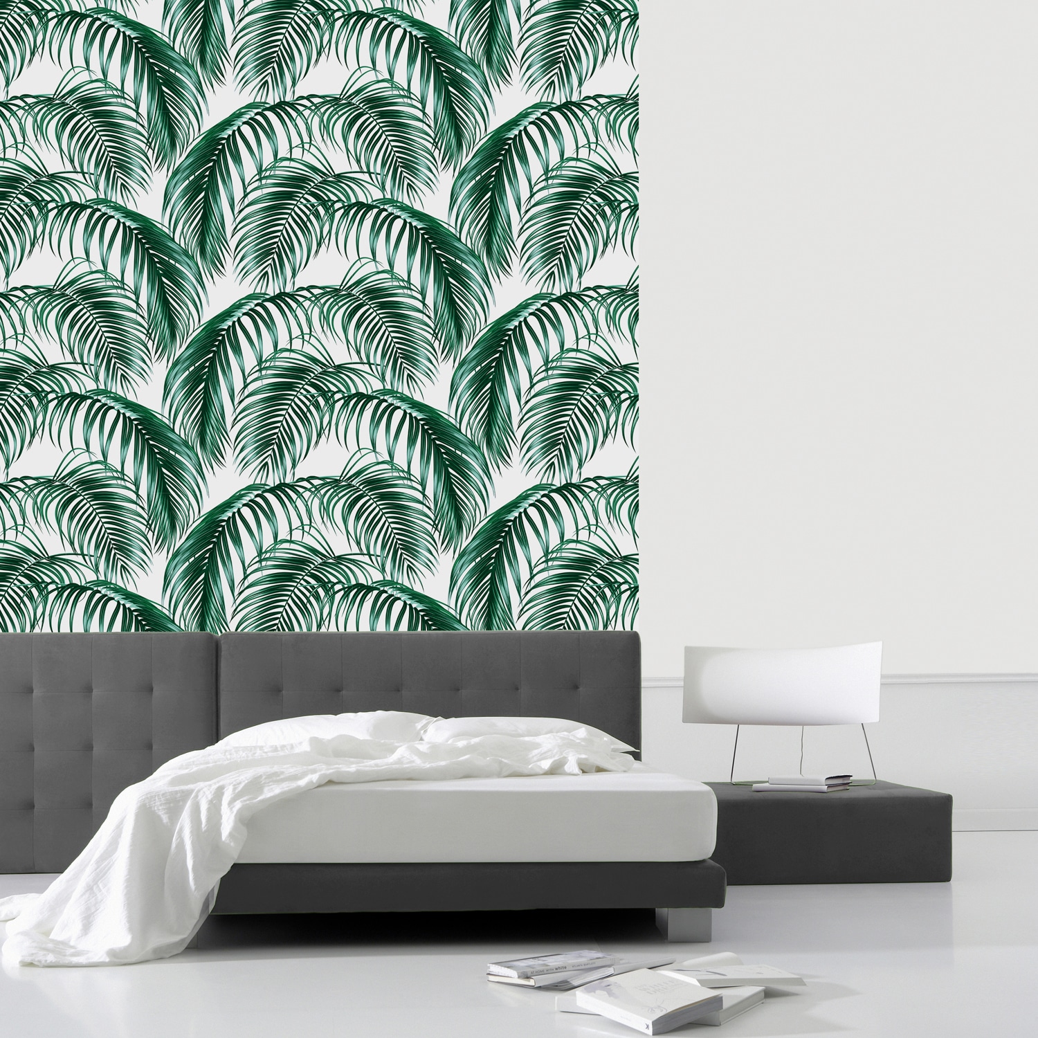 queence Vinyltapete »Tropische Blätter - grün/weiß«, bedruckt-Motiv-botanisch-floral-gemustert-natürlich, 90x250cm, selbstklebend, kinderleichte Anbringung, Sticker