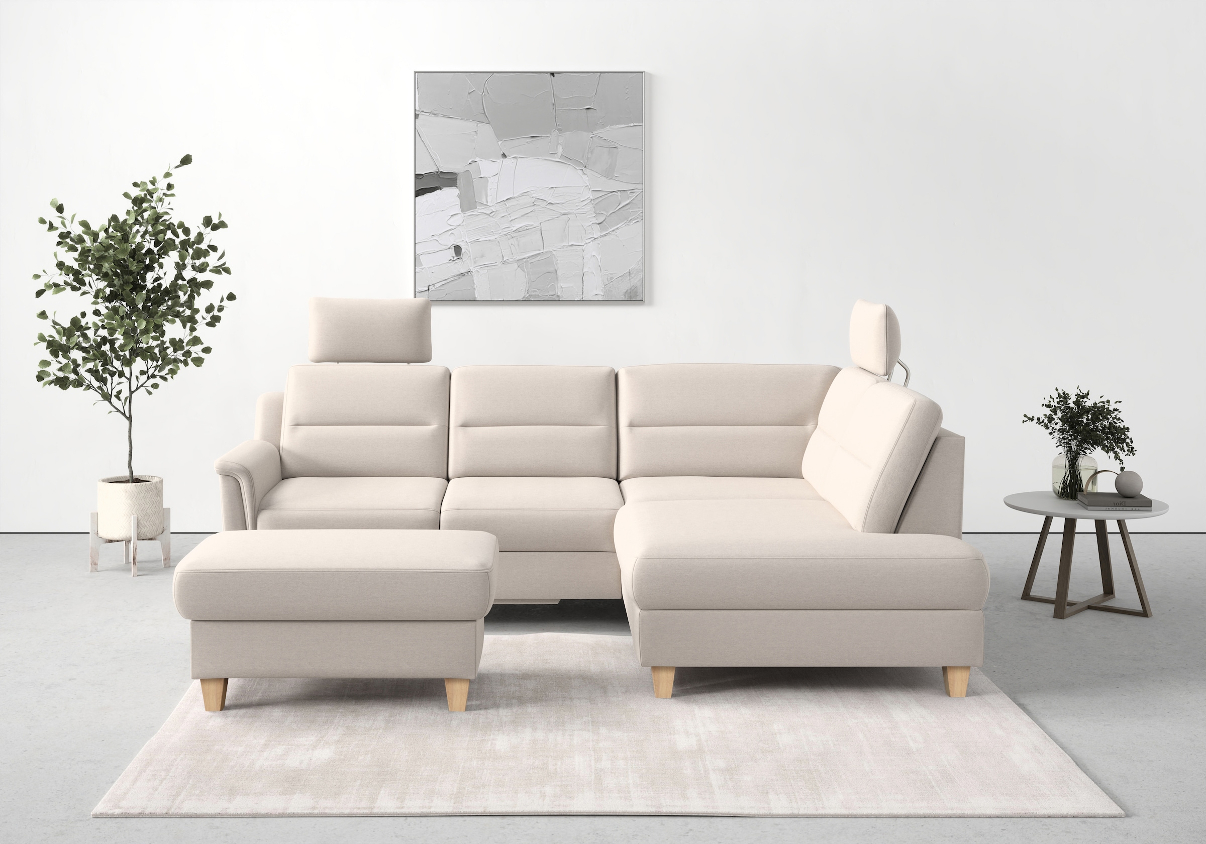 sit&more Stauraumhocker »Farö«, mit Stauraum und Federkern und naturfarbenen Füßen