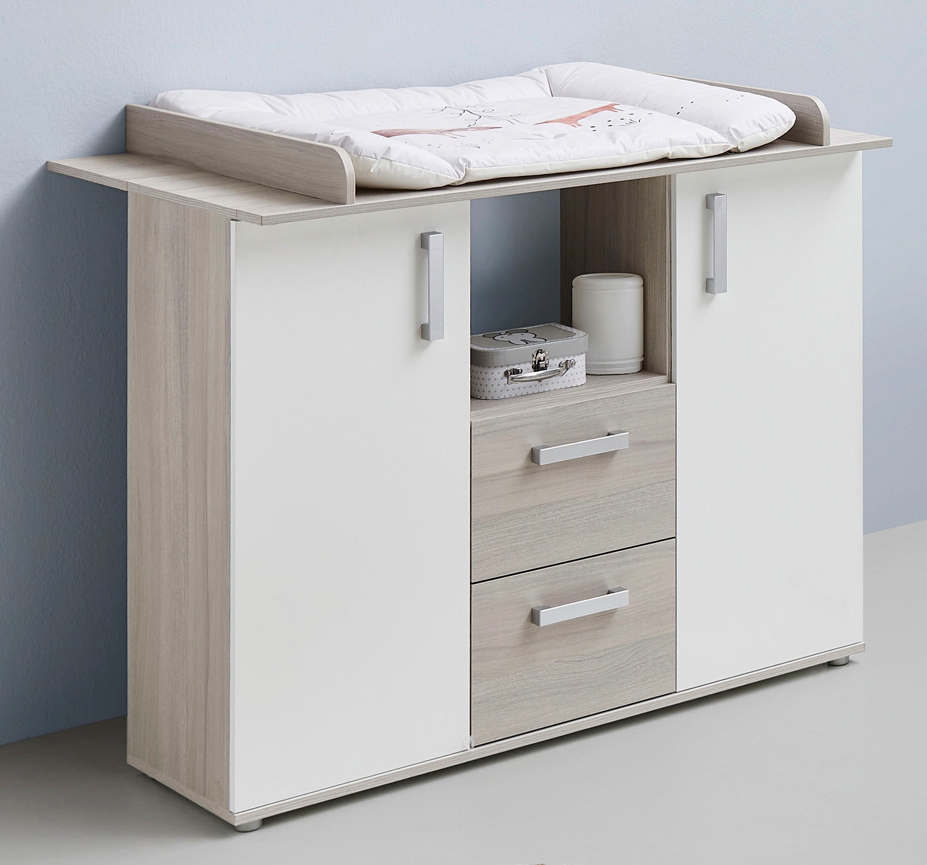 Lüttenhütt Babyzimmer-Komplettset »Geert«, (Set, 4 St., Kinderbett, Regal, Schrank, Wickelkommode), Made in Germany; mit Kinderbett, Regal, Schrank und Wickelkommode