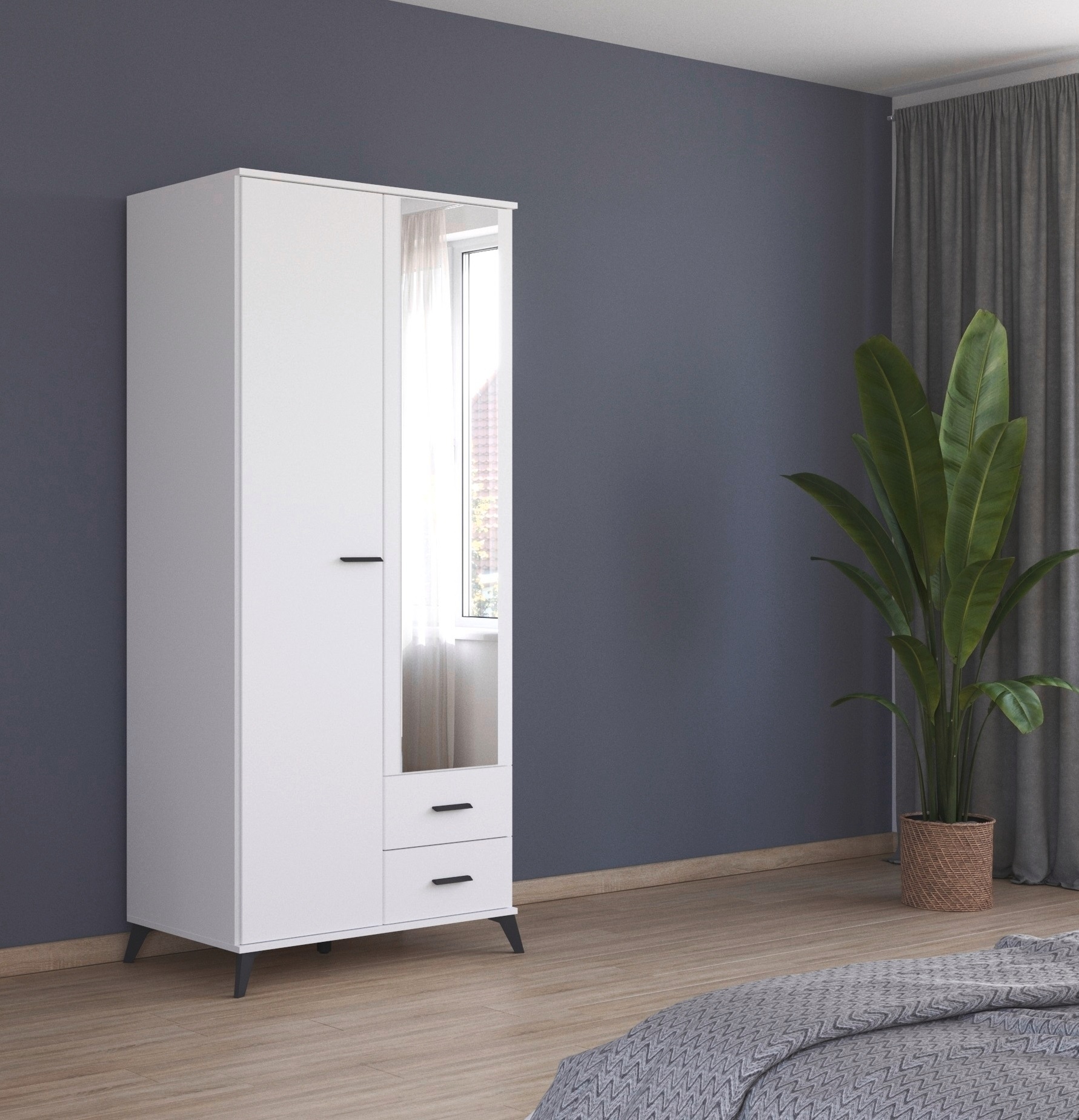 rauch Drehtürenschrank »Lucena« mit schräg ausgestellten Füßen im Monochrom-Stil, mit Spiegel