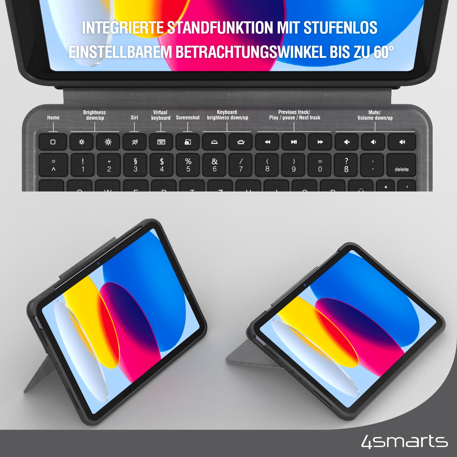 4smarts iPad-Tastatur »Tastatur Case 2in1 Solid Smart Connect für iPad 10. Gen«, (Touchpad)