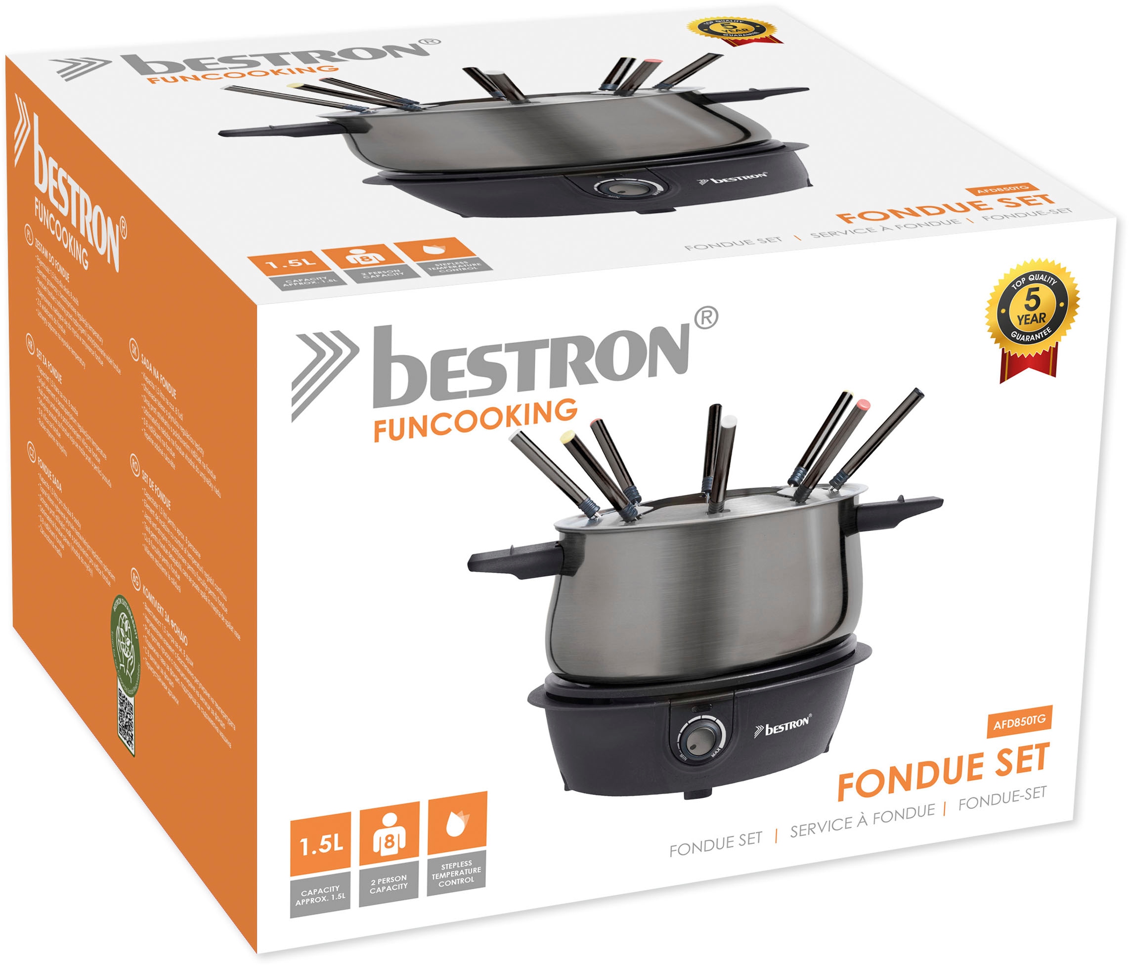 bestron Elektro-Fondue »AFD850TG, mit 8x Fonduegabeln & stufenlosen Thermostat«