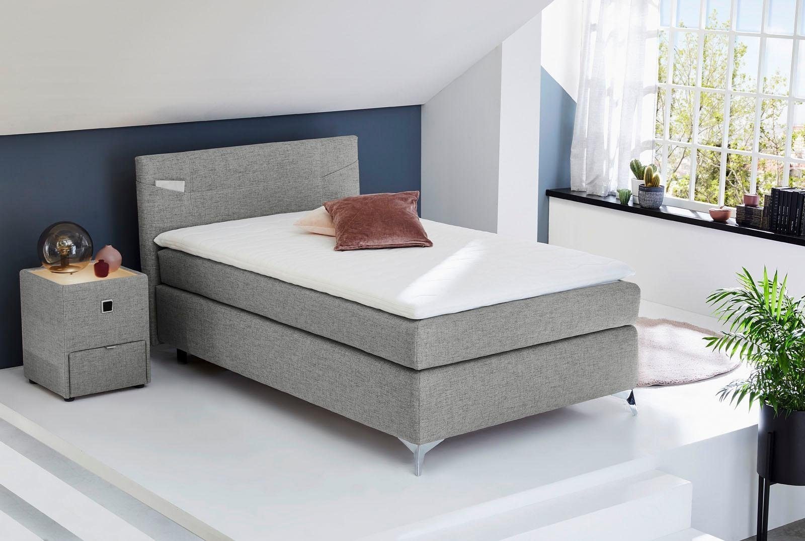 Jockenhöfer Gruppe Boxspringbett "Nora erhältlich in den Größen 100,120 & 140cm" mit Topper und höhenvariablem Kopfteil