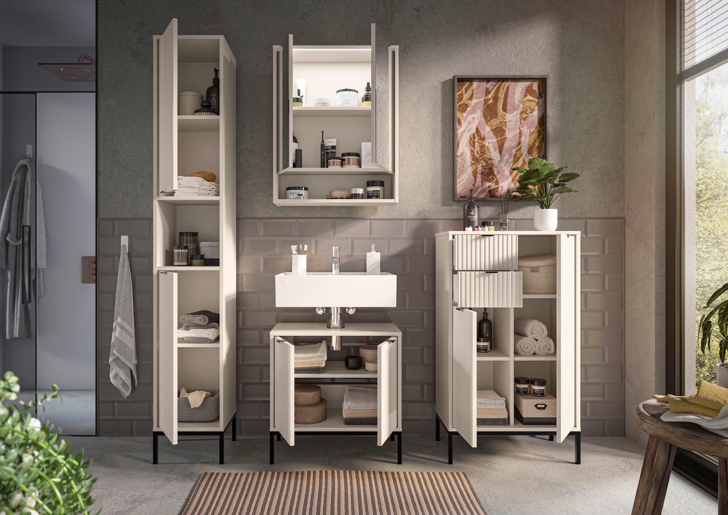 BASIC by Balculina Spiegelschrank »Lucera Spiegelschrank, Badezimmerschrank BxHxT 60x75x20« 1 Stk. tlg. Breite 60 cm, Tür L/R montierbar, LED-Beleuchtung