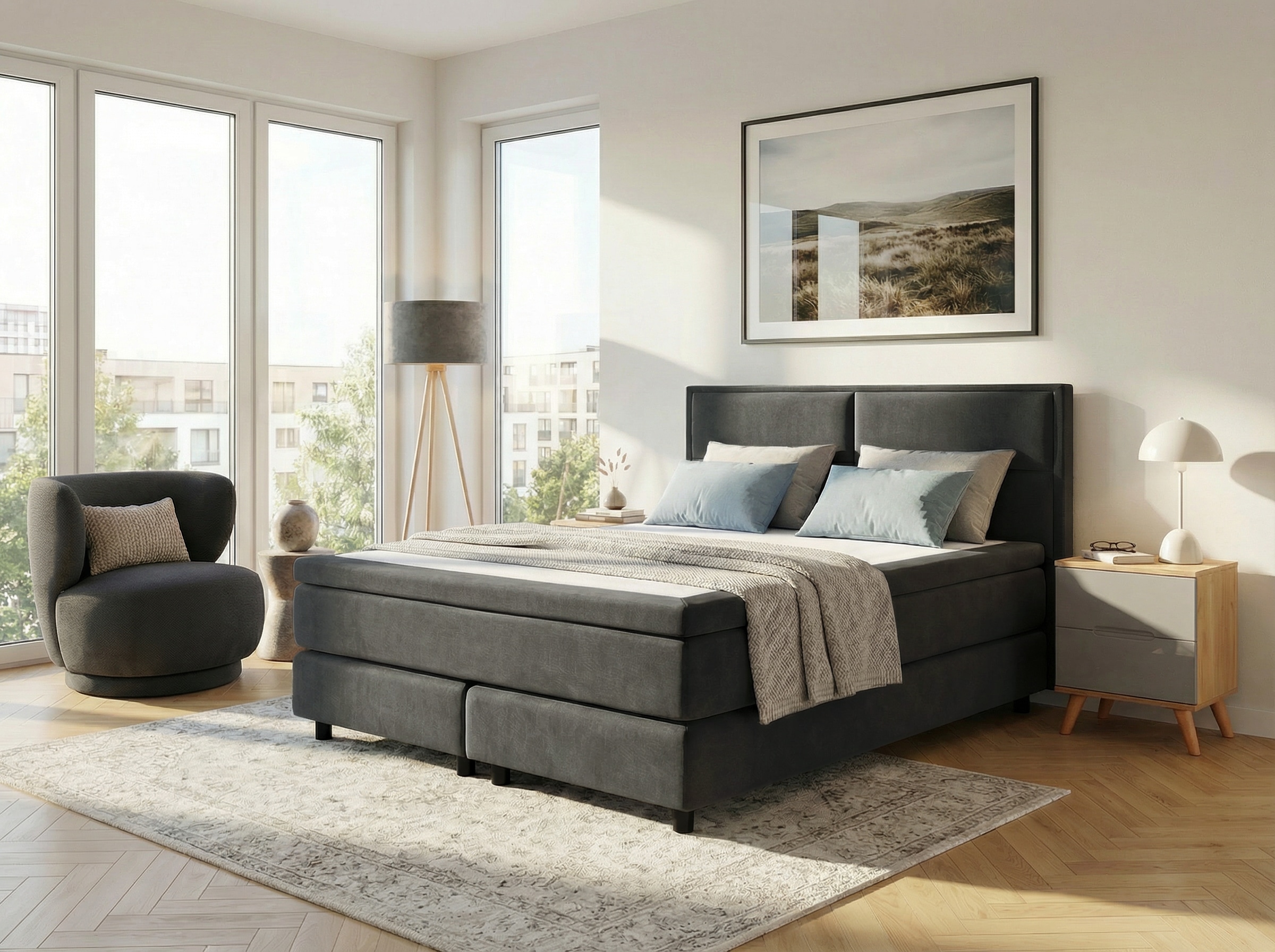 OTTO home Boxspringbett »VIVIANNE in den Breiten 140 & 180cm erhältlich, inkl. 7cm Luxus-Topper« erhältlich in den Farben anthrazit und beige