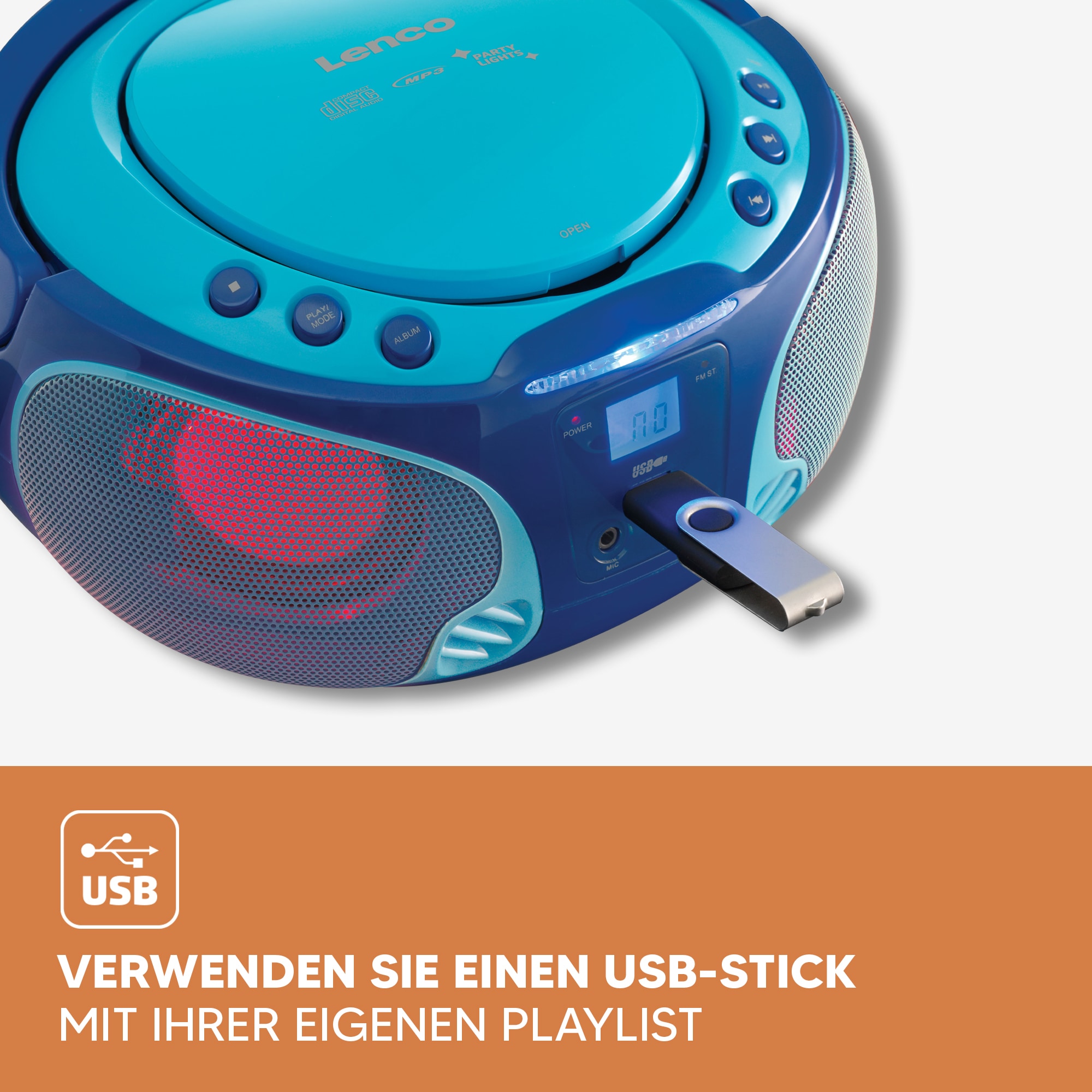 Lenco Boombox »SCD-650« ( AM-Tuner | FM-Tuner ) speziell für Kinder, USB-Anschluss, Karaoke-Mikrofon und Lichteffekte