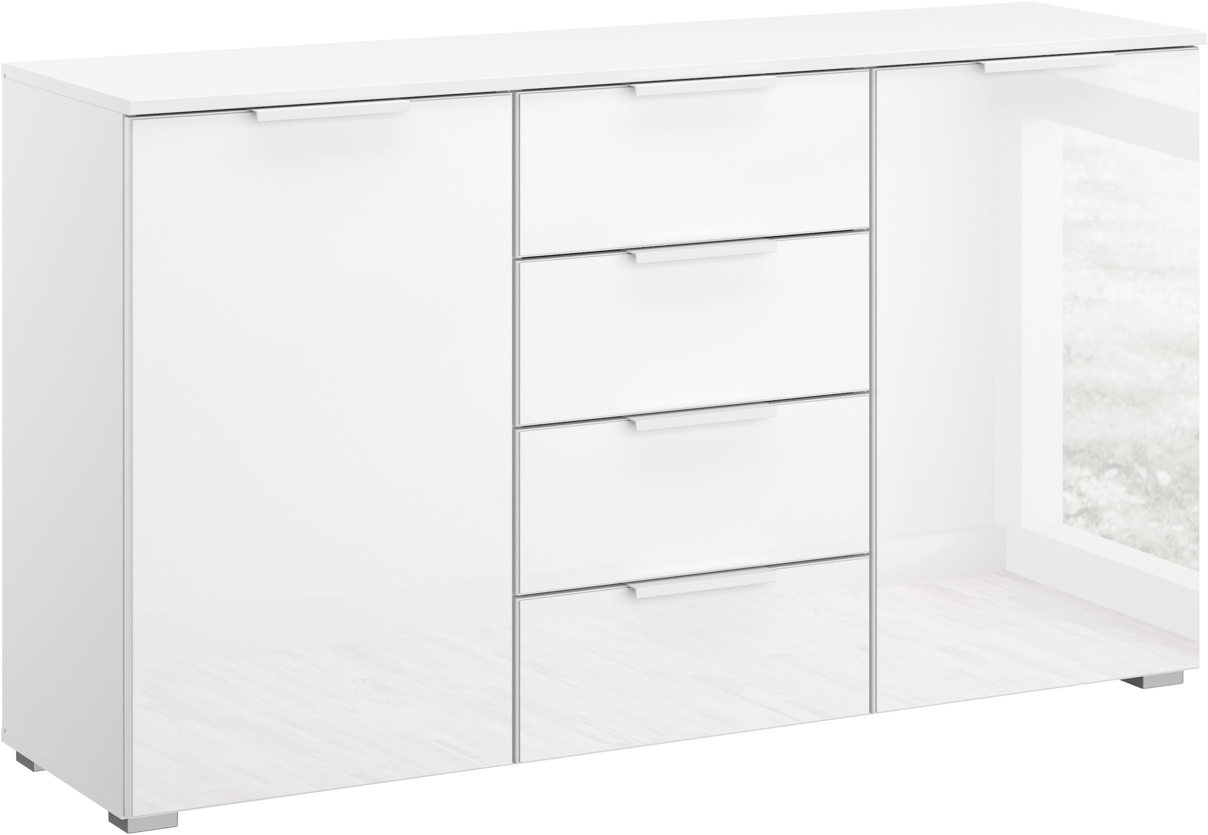 rauch, Schubkastenkommode »Sideboard Kommode Kombikommode KOLUNA mit Glasfront« Breite 120 cm mit hochwertiger Glasfront, vier große Schubladen, mit 