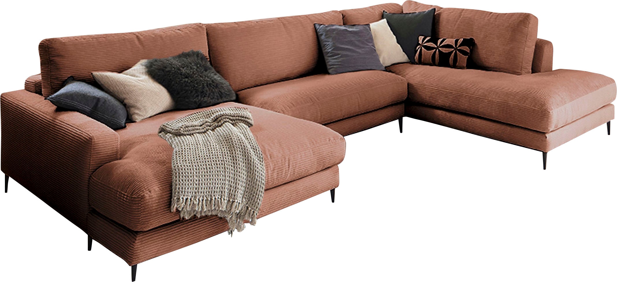 INOSIGN Wohnlandschaft »Downtown XXL B/T/H: 341/223/84 cm Loungemöbel zum Relaxen«, weicher Sitzkomfort, Cord-Bezug, weicher Sitzkomfort U-Form
