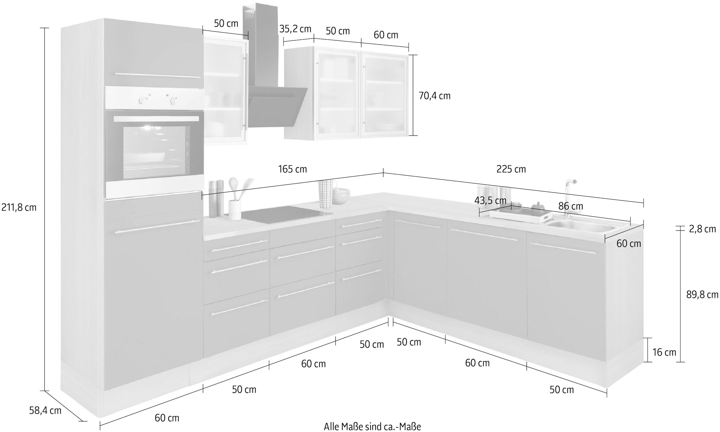 OPTIFIT Winkelküche mit Rechnung 285x225 Stellbreite E-Geräten auf bestellen »Bern«, wahlweise cm