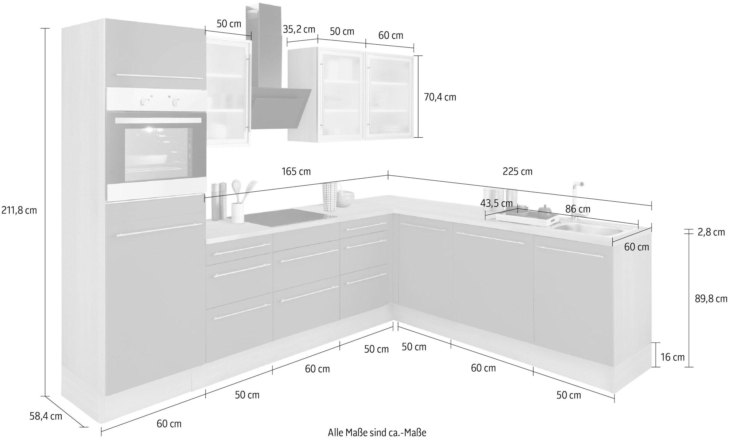 OPTIFIT Winkelküche »Bern«, Stellbreite bestellen 285x225 Rechnung cm, mit wahlweise auf E-Geräten