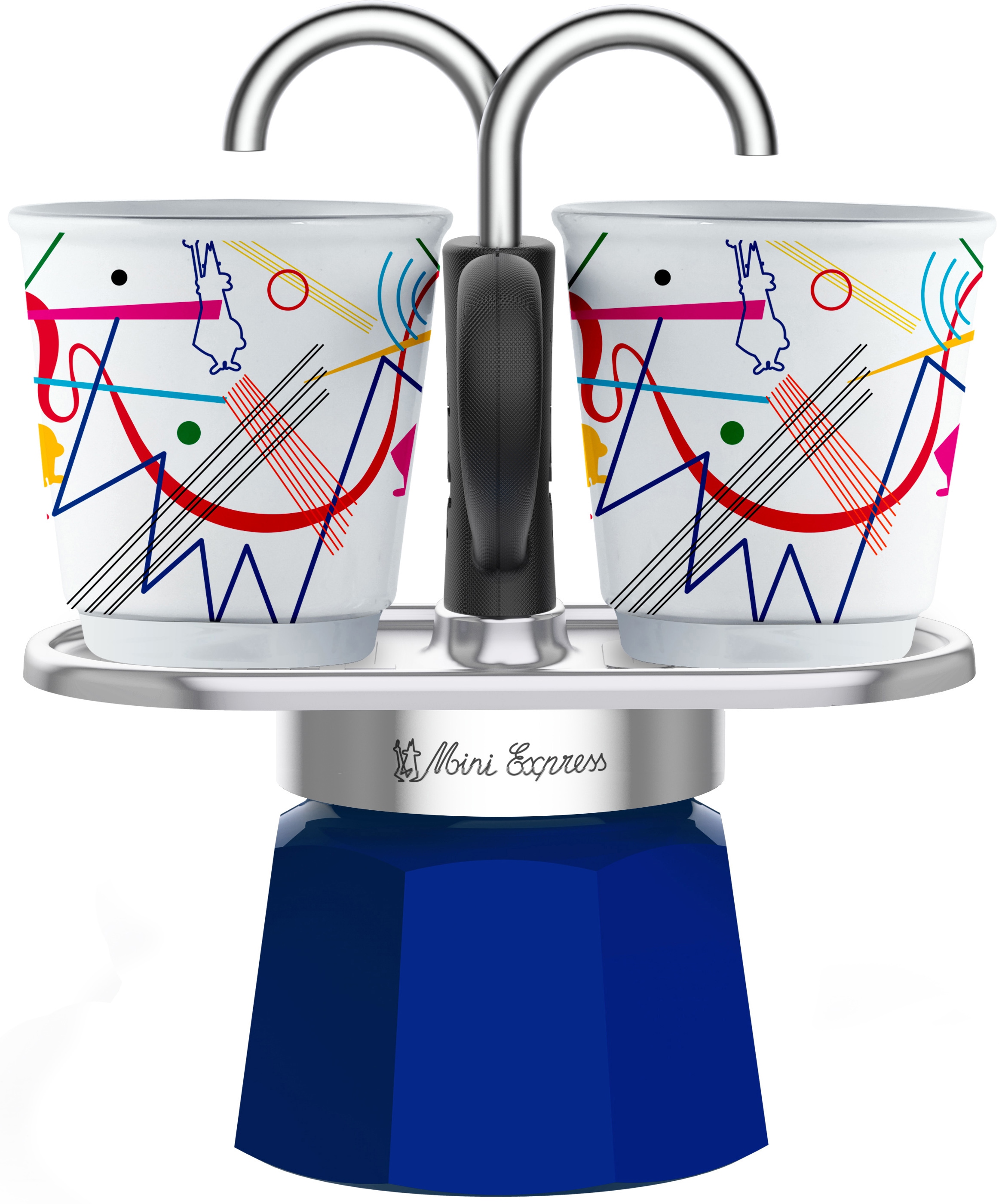 BIALETTI Espressokocher »Mini Express Kandinsky«, 0,09 l Kaffeekanne, (1 Espressokocher + 2 Espressobecher, 90 ml)